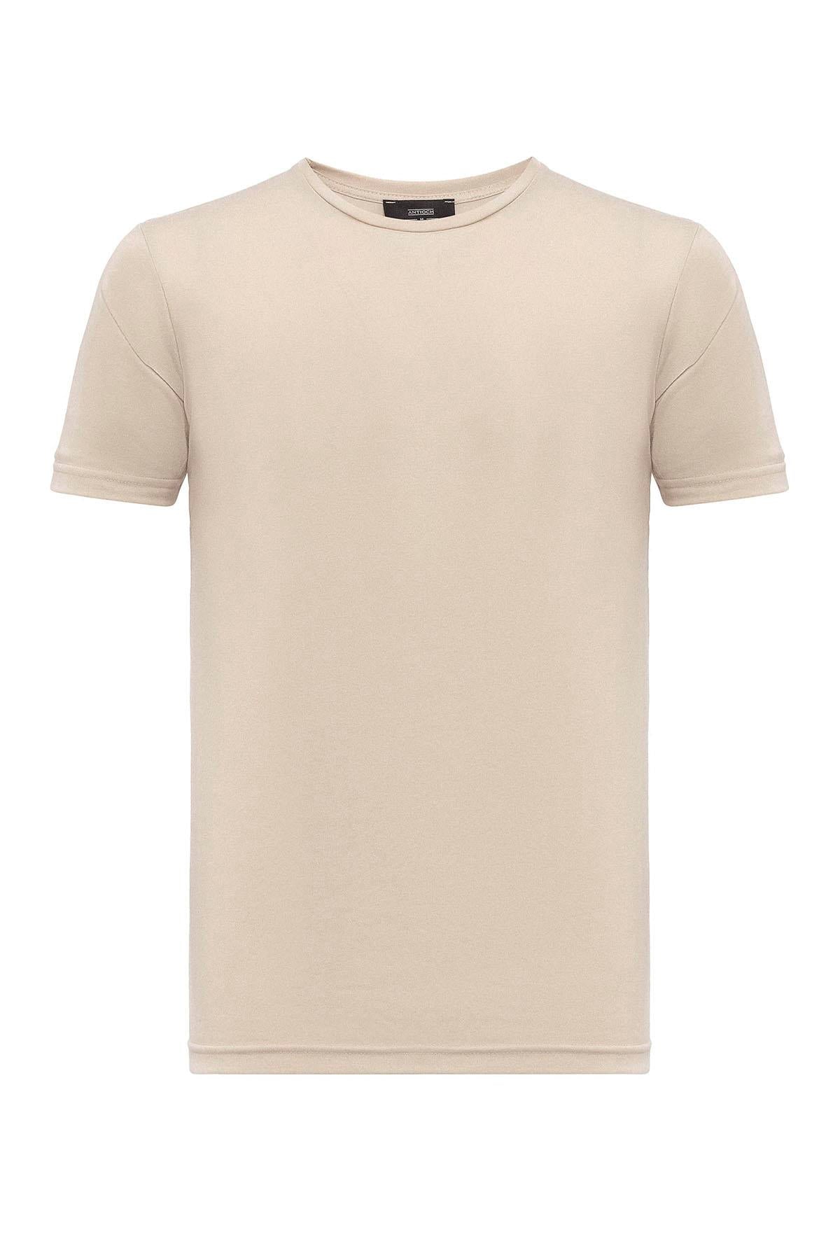 Antioch-Bej Bisiklet Yaka Slim Fit Erkek T Shirt-T-Shirts-6-Milagron.com
