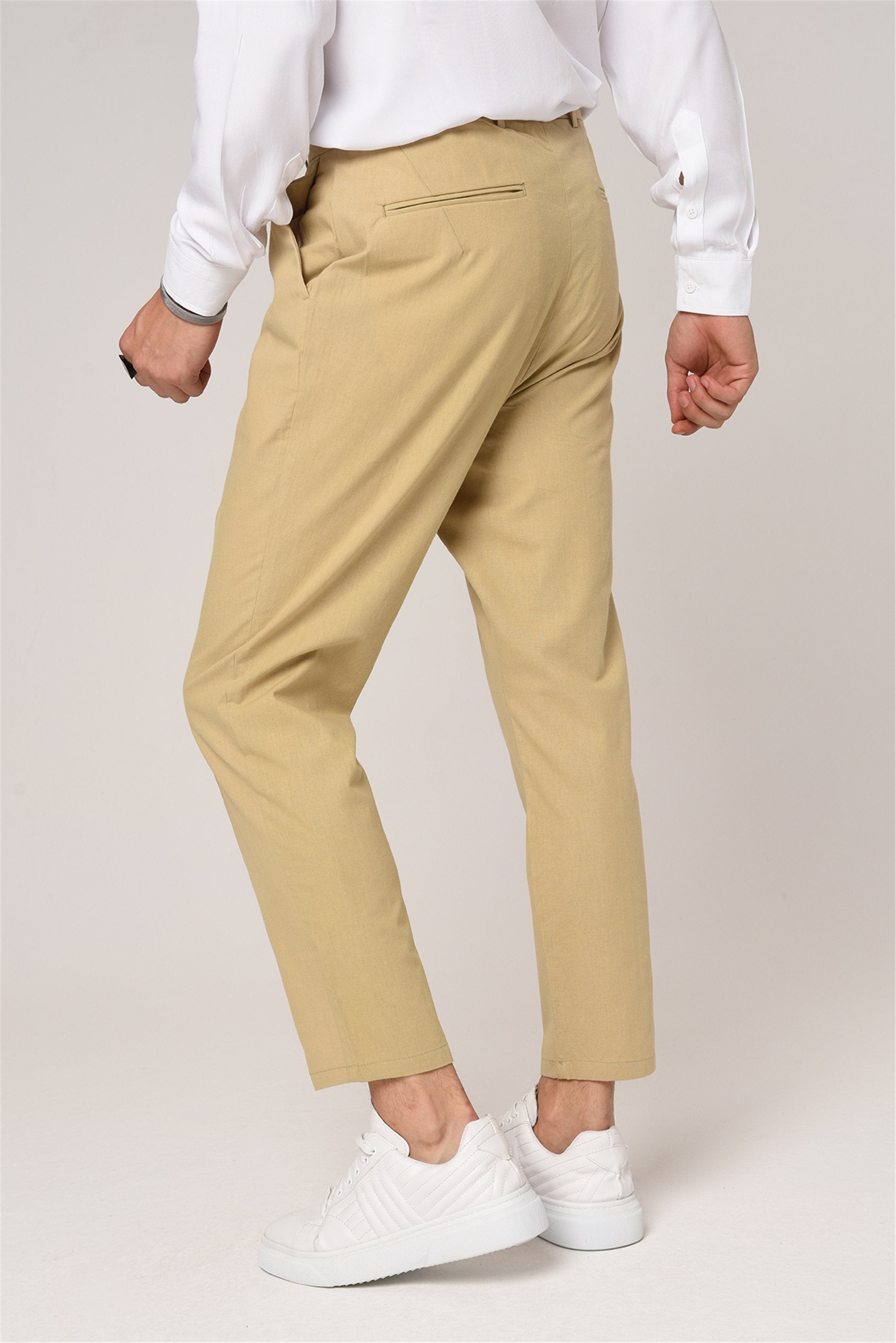 Antioch-Bej Boyfriend Keten Pantolon-Kumaş Pantolon-4-Milagron.com