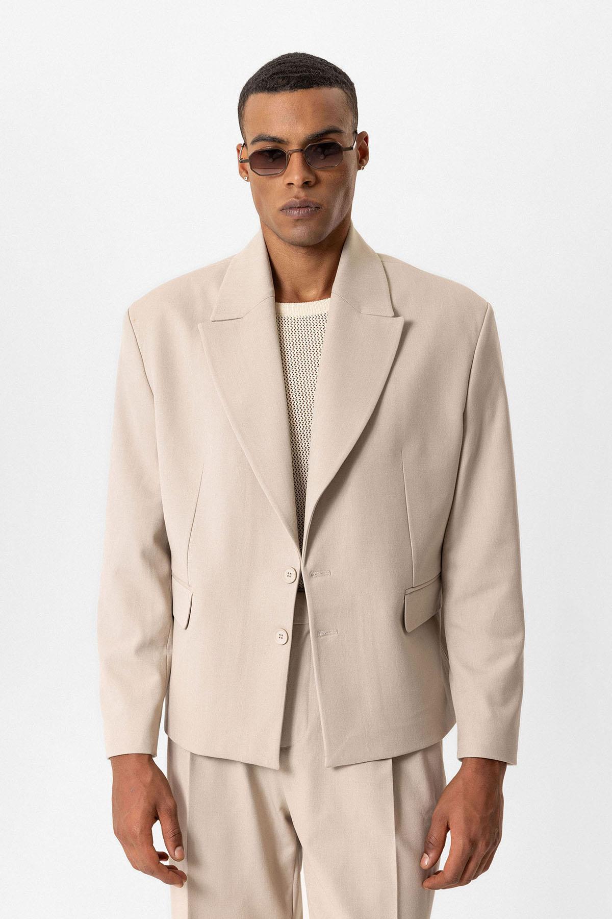 Antioch-Bej Crop Fit Erkek Blazer Ceket-Ceket-2-Milagron.com