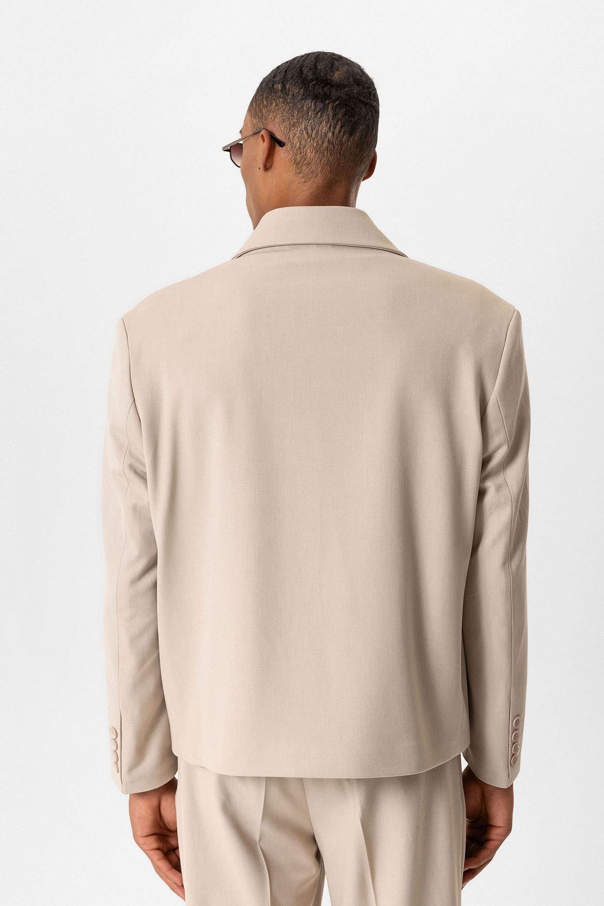 Antioch-Bej Crop Fit Erkek Blazer Ceket-Ceket-6-Milagron.com