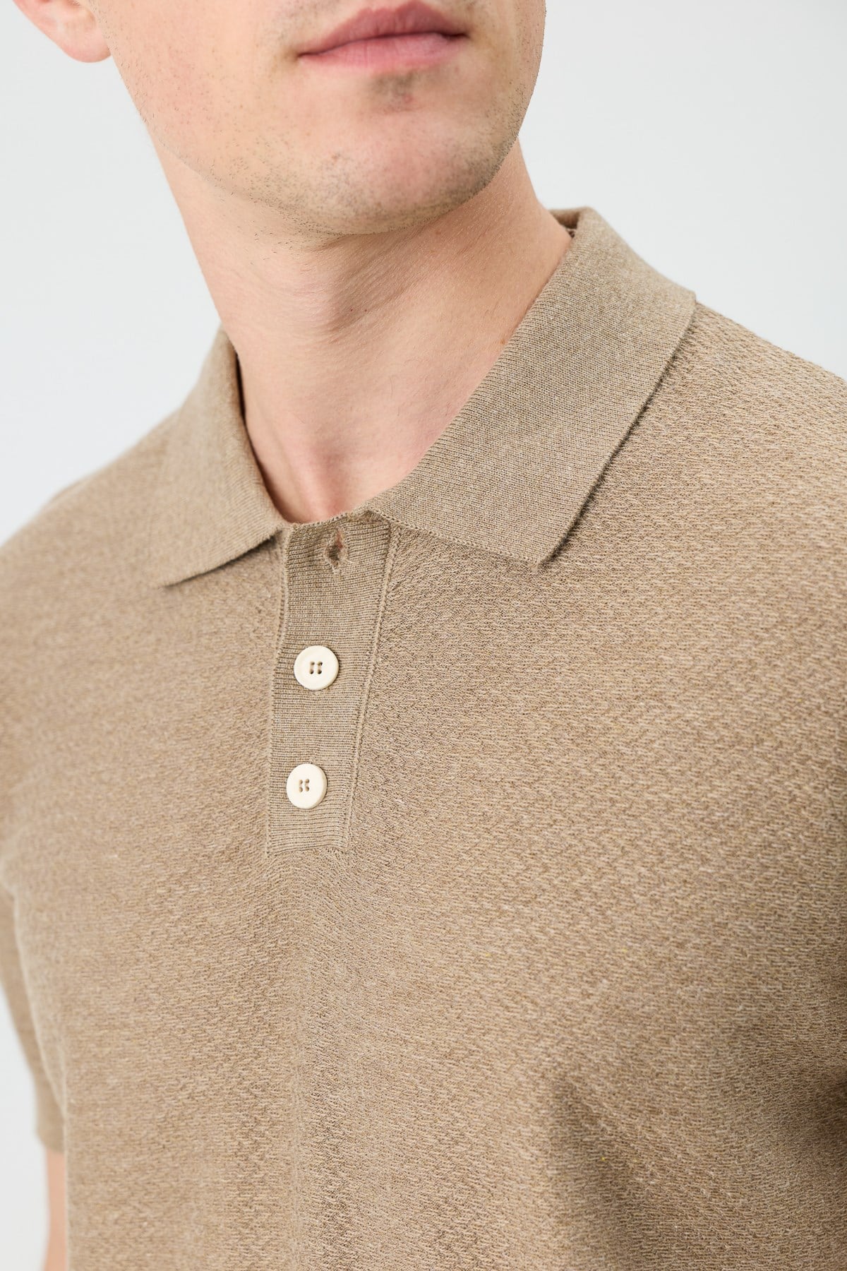 Antioch Bej Dokulu Polo Yaka Triko Erkek T-Shirt