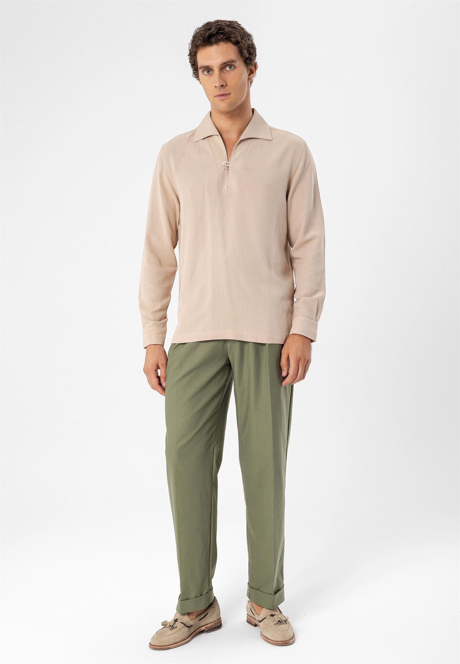 Antioch-Bej Düğme Detaylı Erkek Gömlek-Gömlek-4-Milagron.com