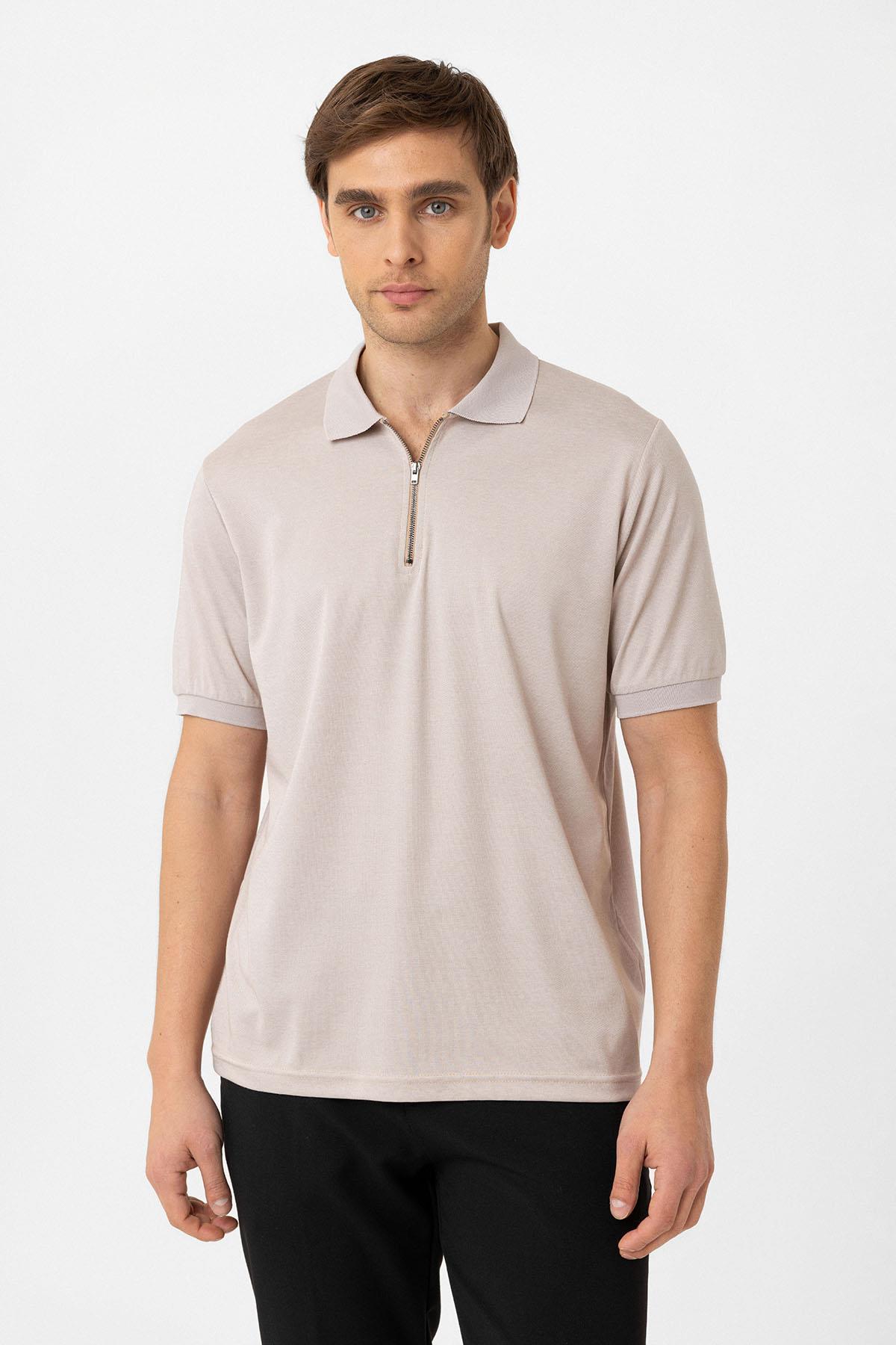 Antioch-Bej Fermuarlı Regular Fit Erkek T Shirt-T-Shirts-1-Milagron.com