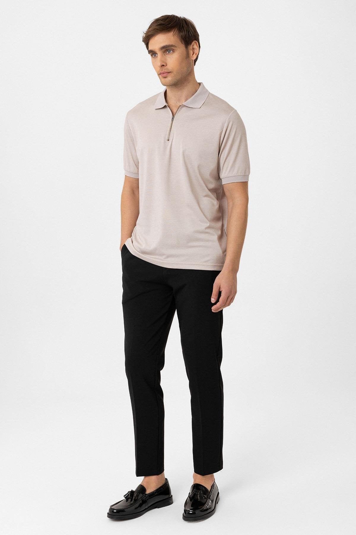 Antioch-Bej Fermuarlı Regular Fit Erkek T Shirt-T-Shirts-2-Milagron.com