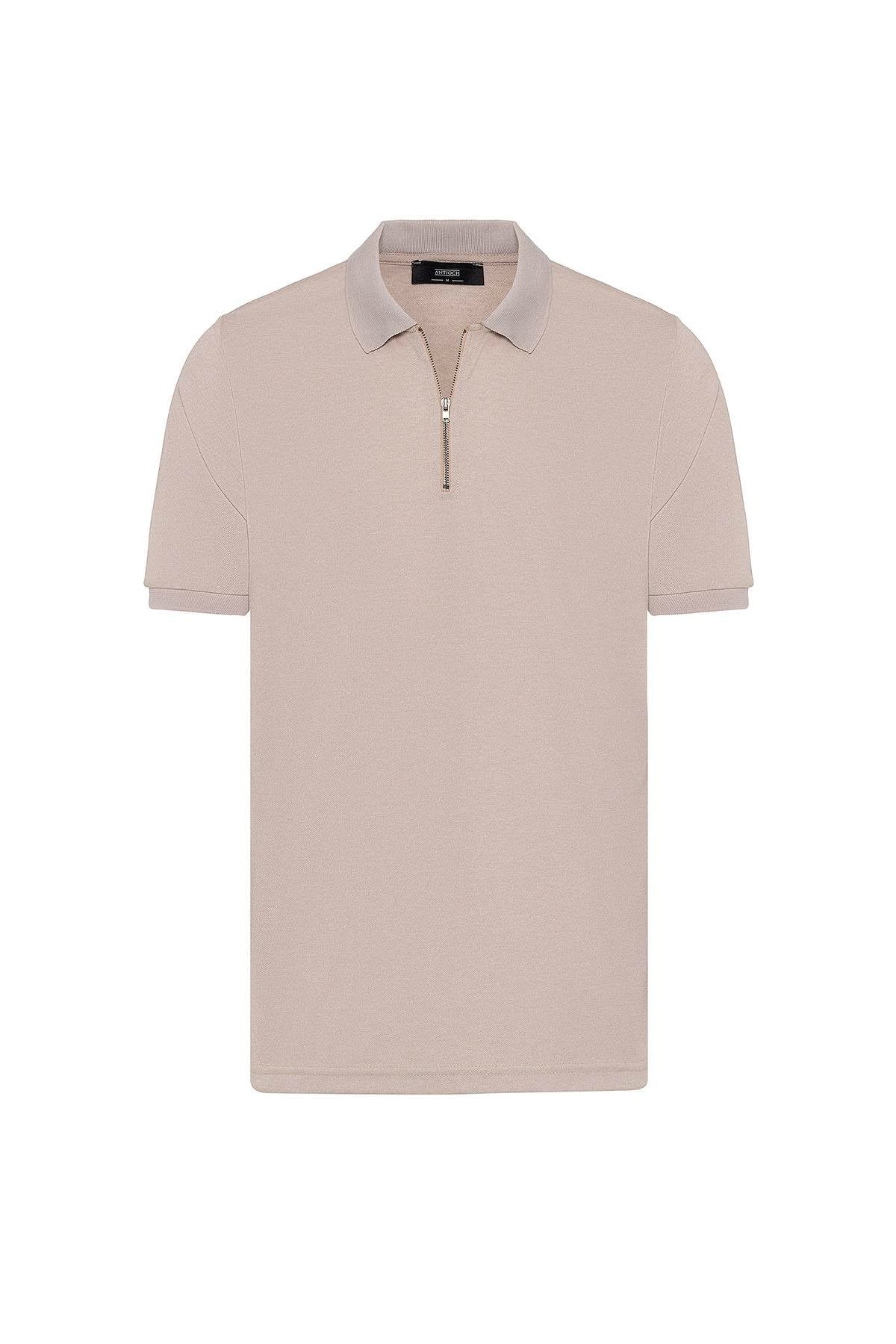 Antioch-Bej Fermuarlı Regular Fit Erkek T Shirt-T-Shirts-5-Milagron.com