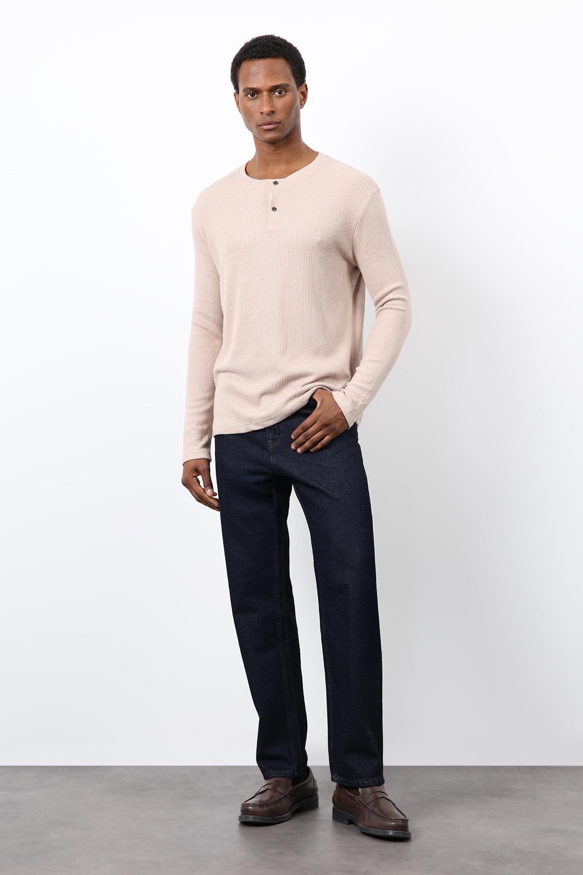 Antioch-Bej Fitilli Düğmeli Yaka T Shirt-T-Shirt-2-Milagron.com