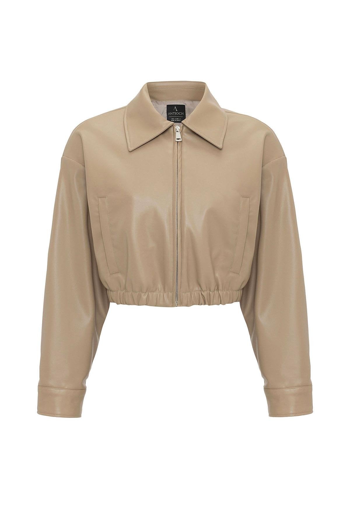 Antioch-Bej Kadın Bel Lastikli Suni Deri Mont-Mont-8-Milagron.com