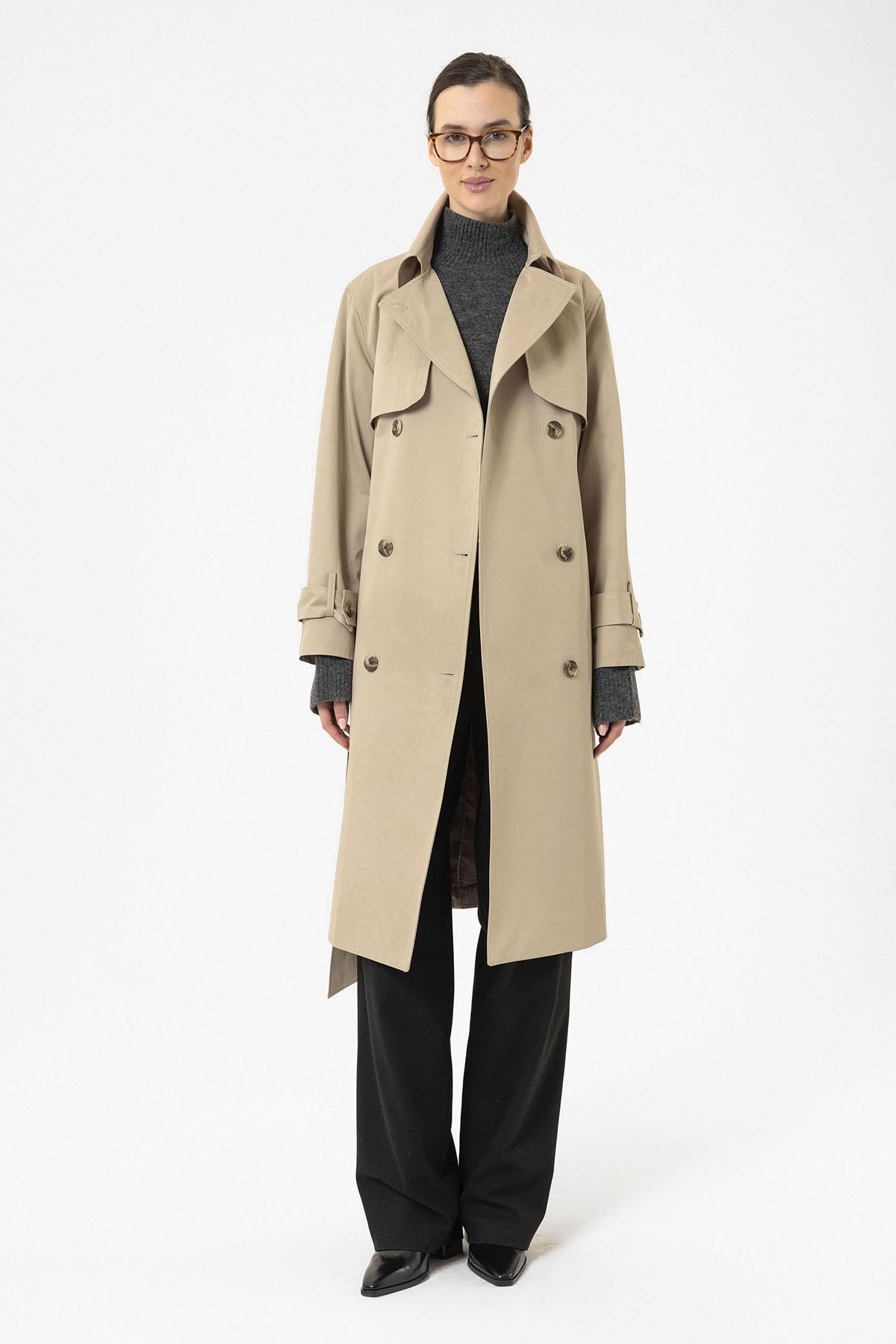 Antioch-Bej Kadın Kruvaze Kapama Kemerli Trençkot-Trençkot-1-Milagron.com