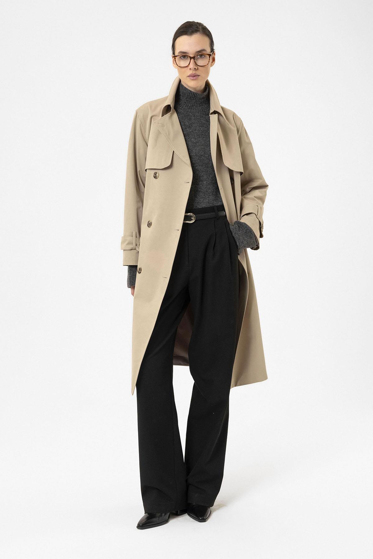 Antioch-Bej Kadın Kruvaze Kapama Kemerli Trençkot-Trençkot-2-Milagron.com