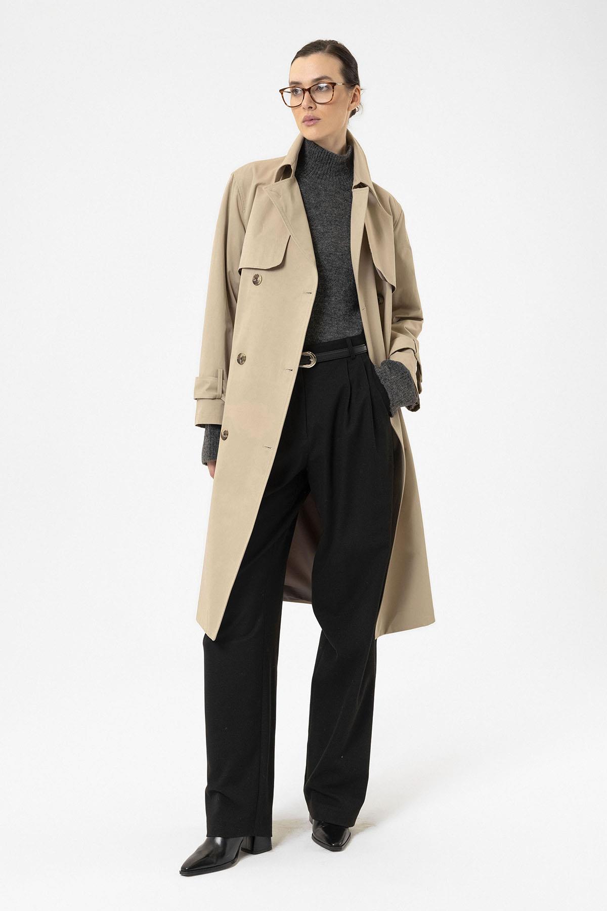 Antioch-Bej Kadın Kruvaze Kapama Kemerli Trençkot-Trençkot-3-Milagron.com