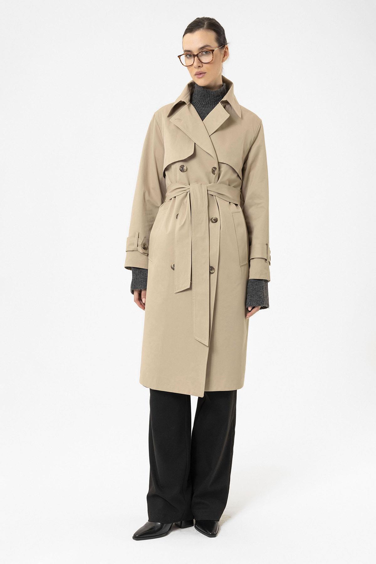 Antioch-Bej Kadın Kruvaze Kapama Kemerli Trençkot-Trençkot-4-Milagron.com