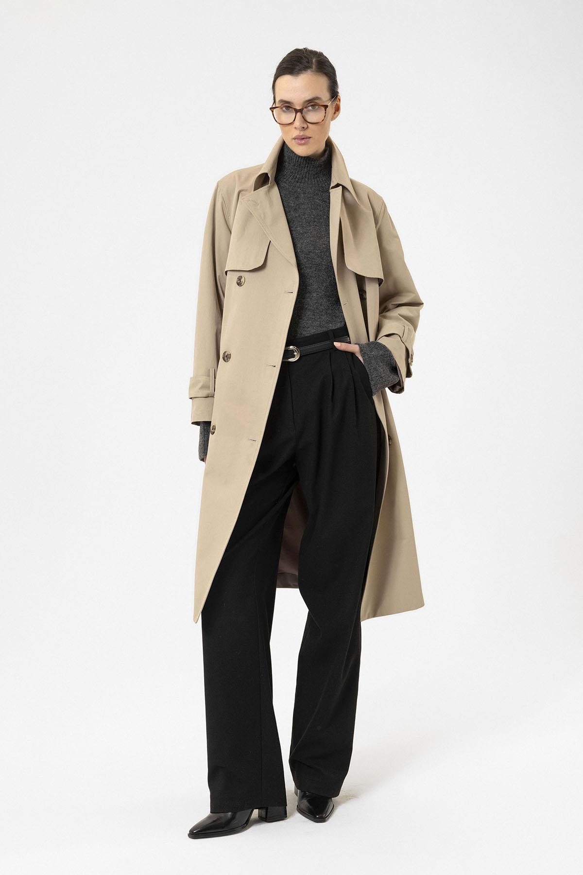 Antioch-Bej Kadın Kruvaze Kapama Kemerli Trençkot-Trençkot-5-Milagron.com