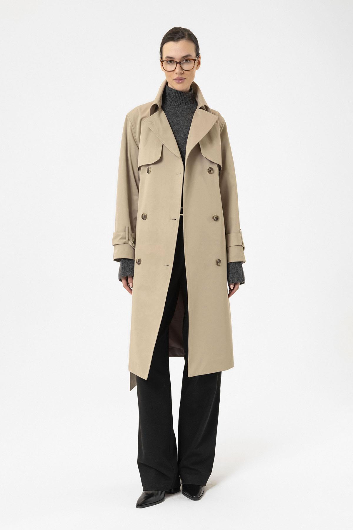 Antioch-Bej Kadın Kruvaze Kapama Kemerli Trençkot-Trençkot-8-Milagron.com