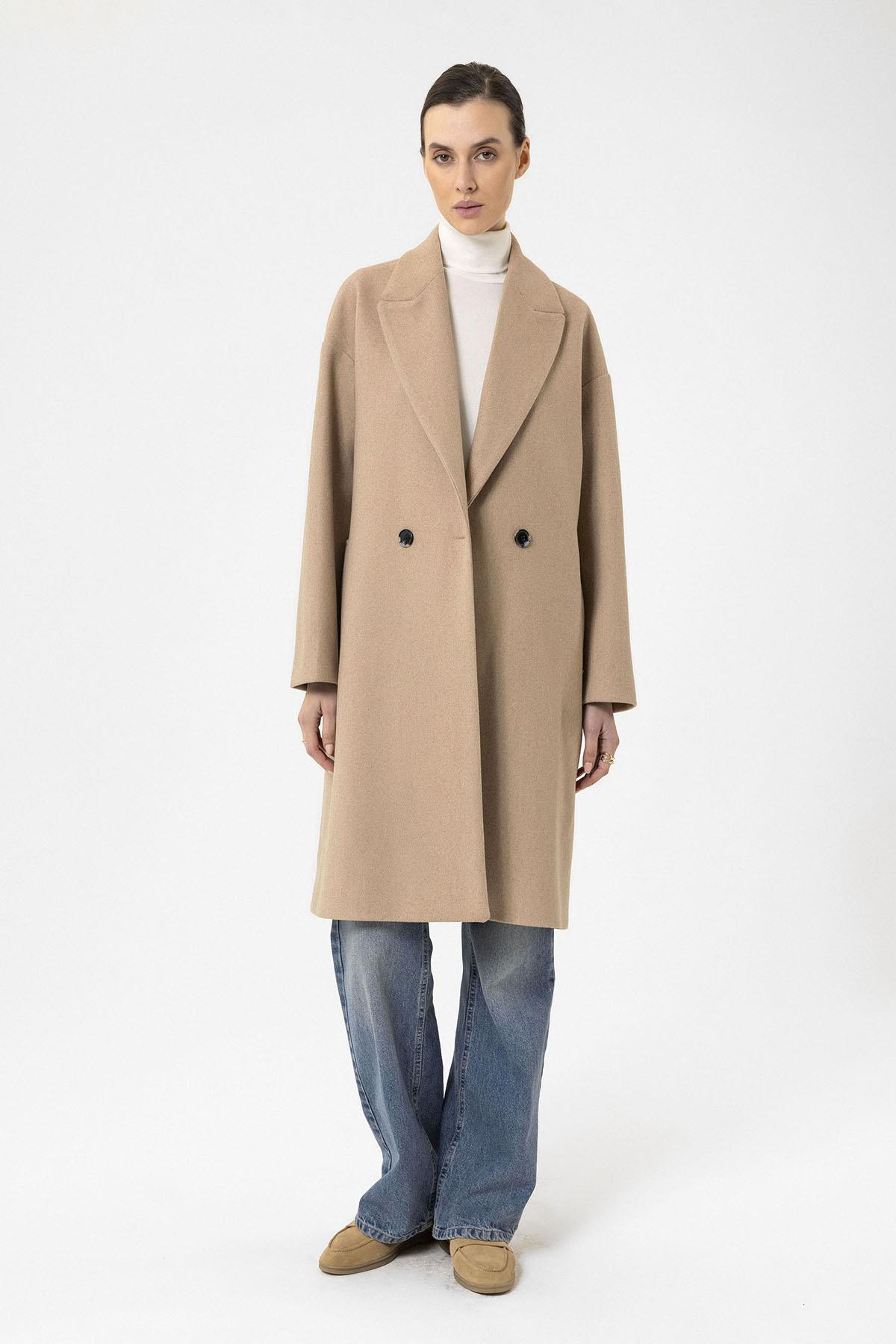 Antioch-Bej Kadın Kruvaze Kapama Oversize Kaban-Kaban-1-Milagron.com