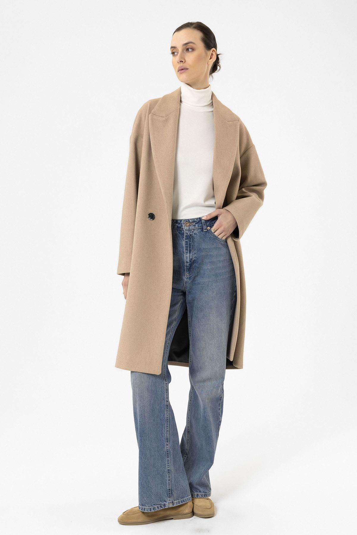 Antioch-Bej Kadın Kruvaze Kapama Oversize Kaban-Kaban-5-Milagron.com