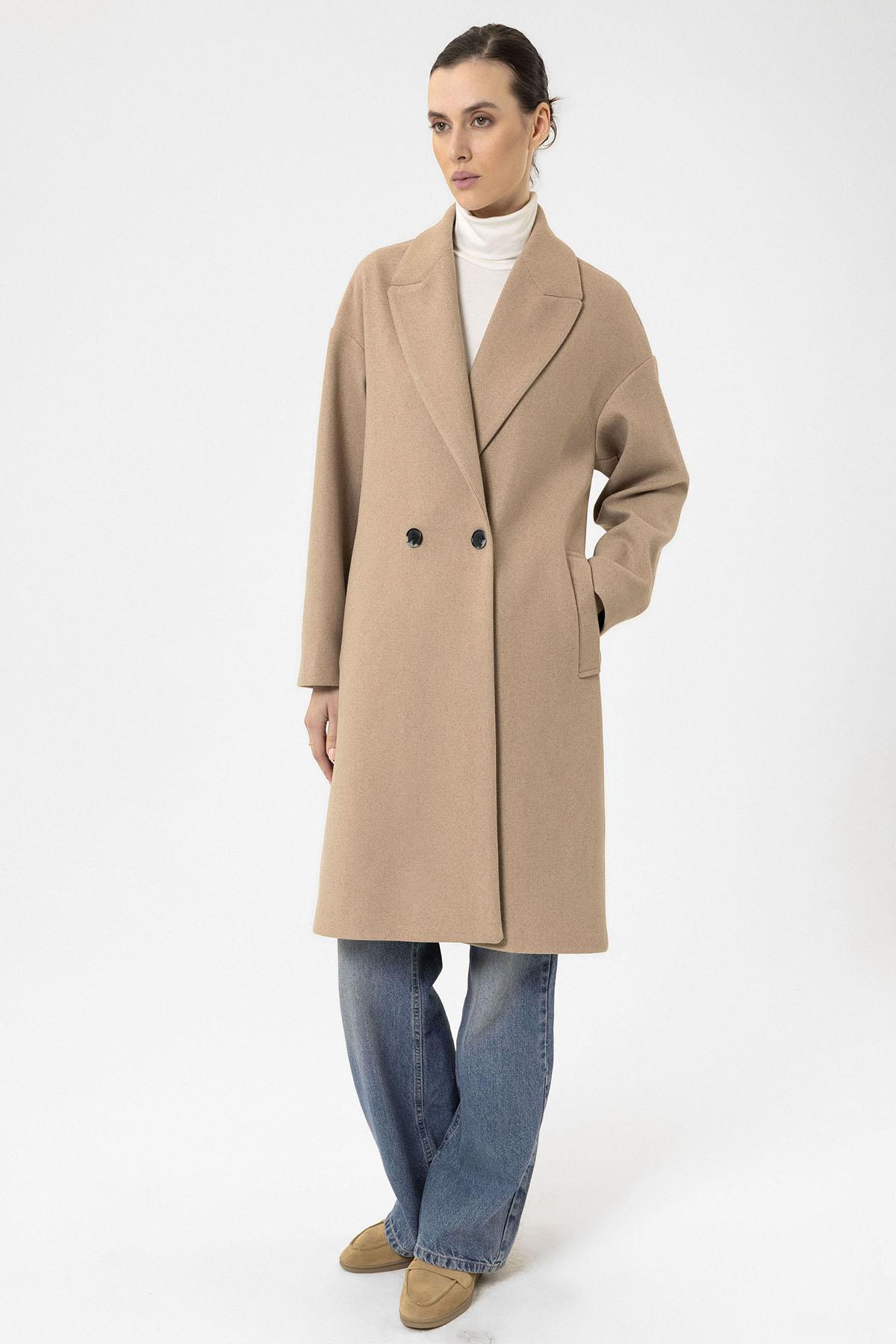 Antioch-Bej Kadın Kruvaze Kapama Oversize Kaban-Kaban-6-Milagron.com