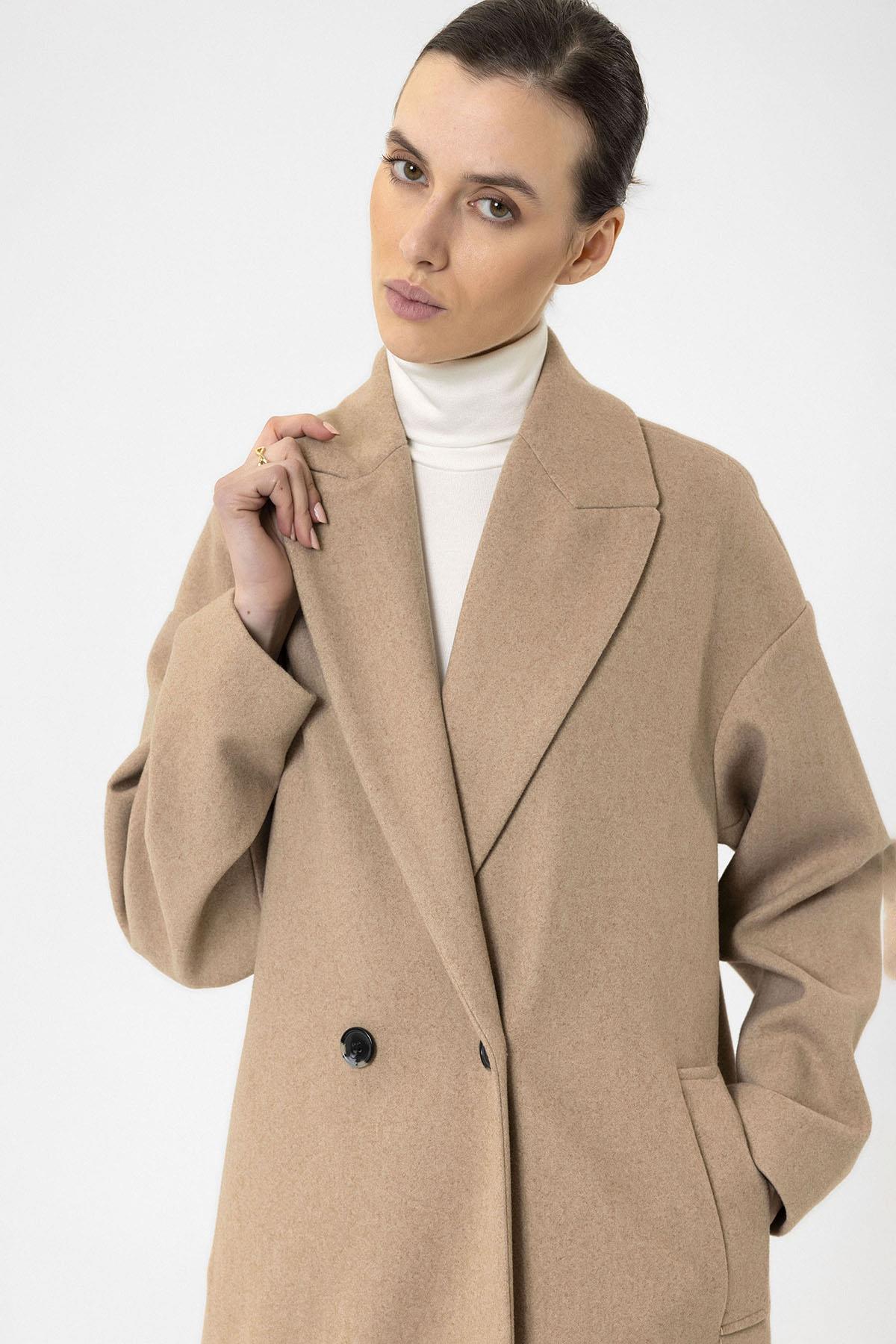 Antioch-Bej Kadın Kruvaze Kapama Oversize Kaban-Kaban-7-Milagron.com