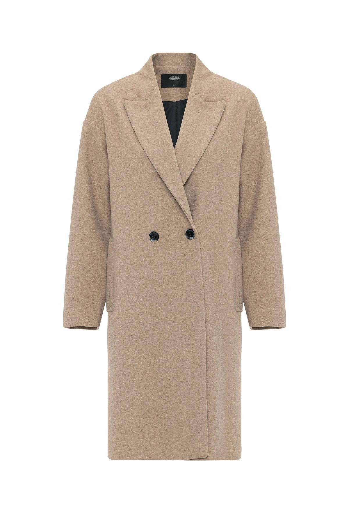 Antioch-Bej Kadın Kruvaze Kapama Oversize Kaban-Kaban-9-Milagron.com