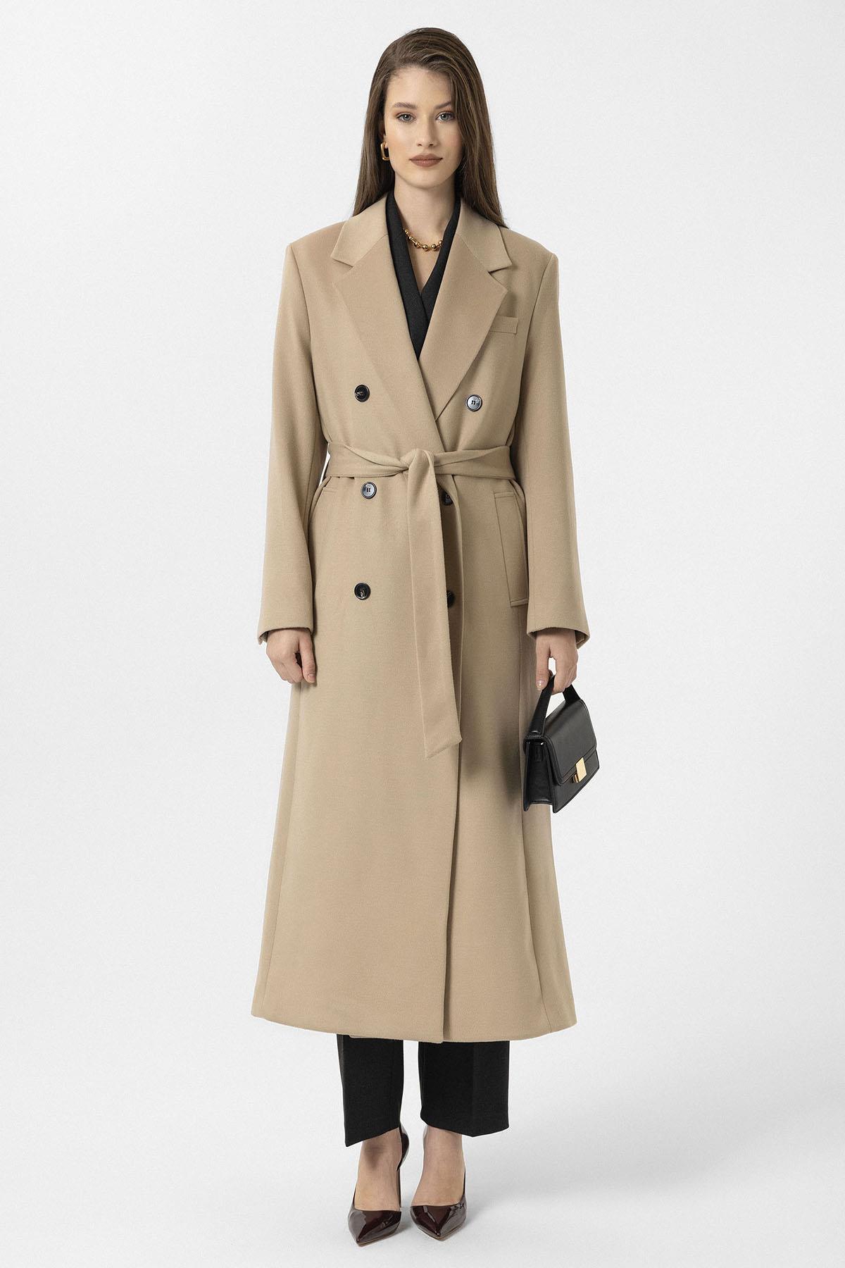 Antioch-Bej Kadın Kuşaklı Kruvaze Kaban-Kaban-1-Milagron.com