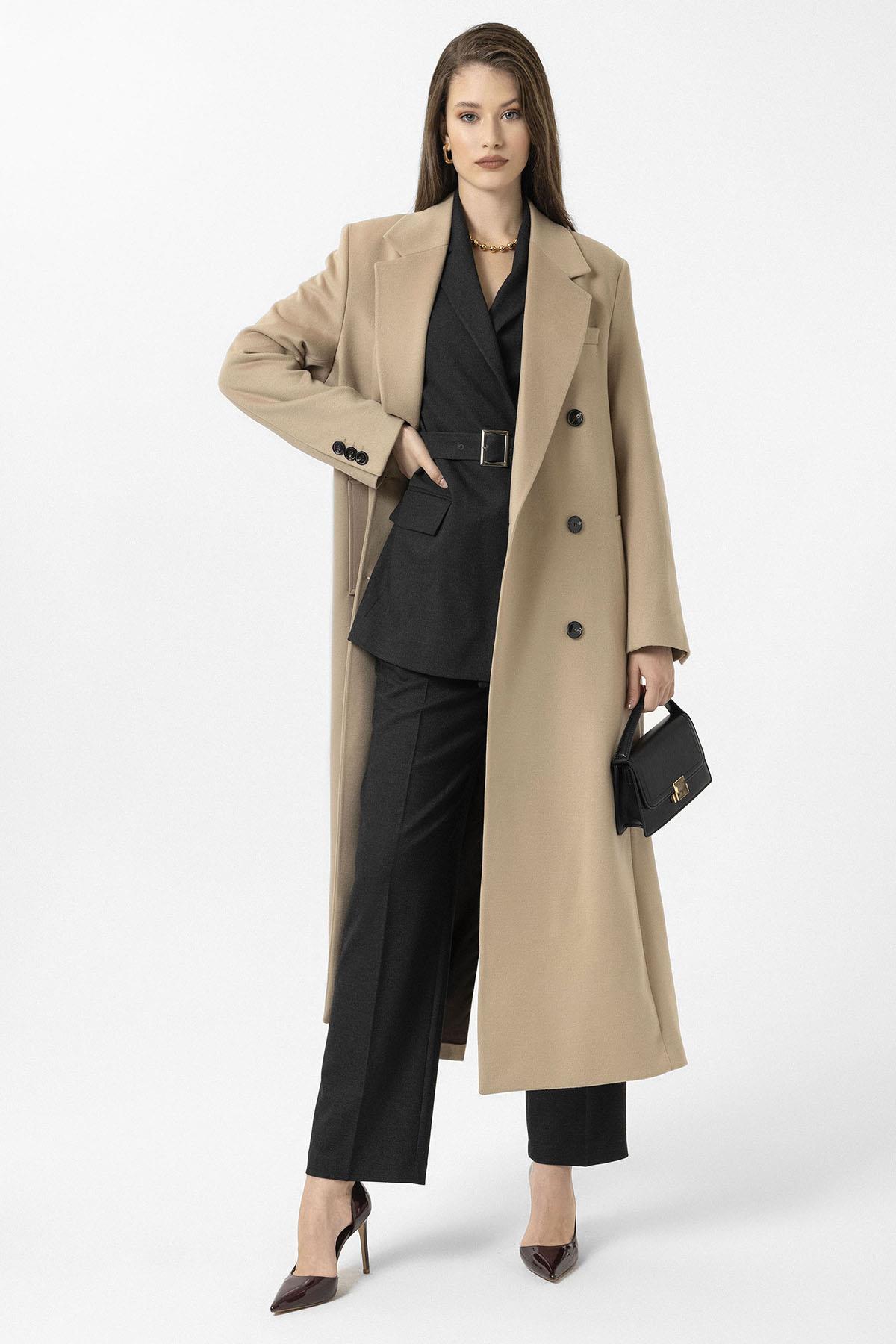 Antioch-Bej Kadın Kuşaklı Kruvaze Kaban-Kaban-2-Milagron.com