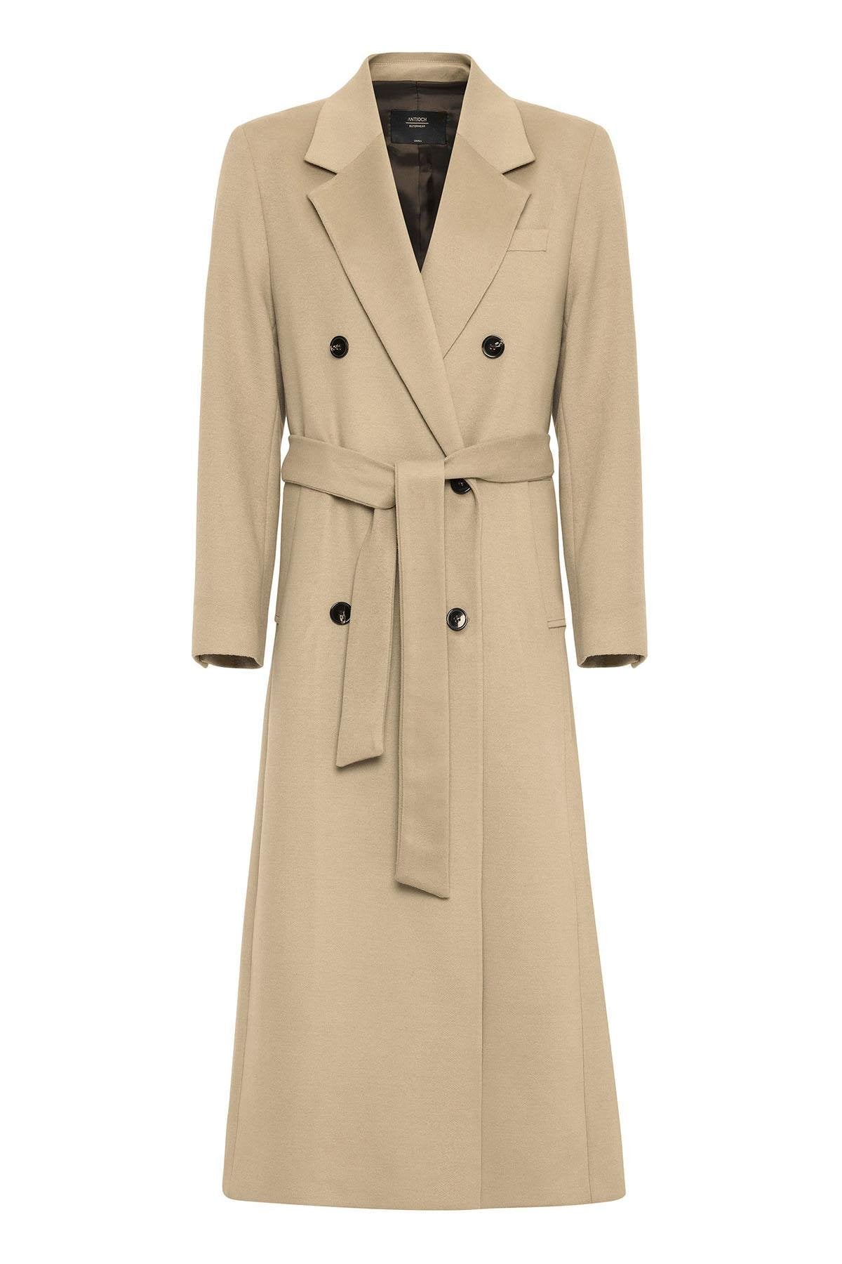 Antioch-Bej Kadın Kuşaklı Kruvaze Kaban-Kaban-5-Milagron.com