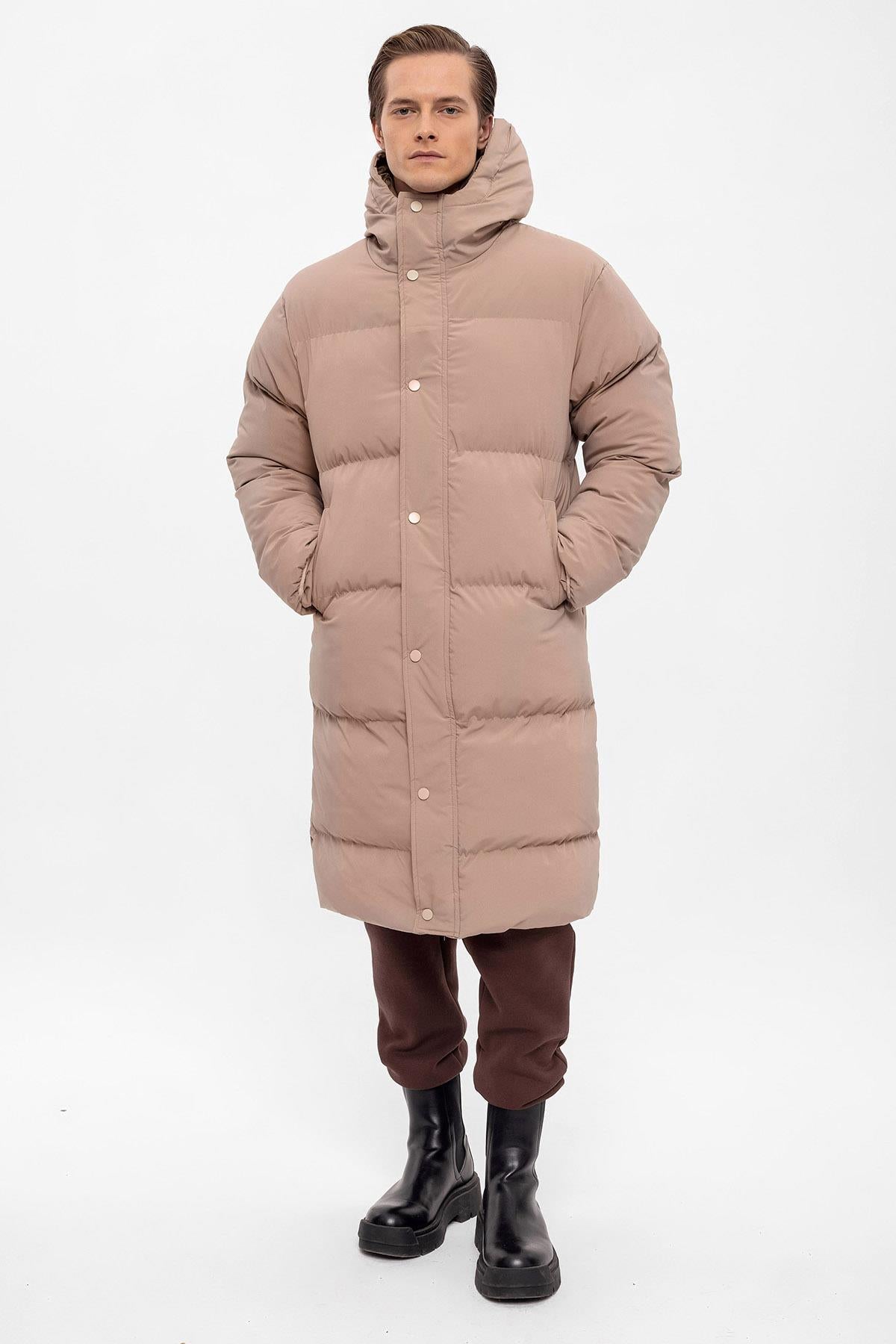 Antioch-Bej Kapüşonlu Uzun Şişme Mont-Mont-2-Milagron.com