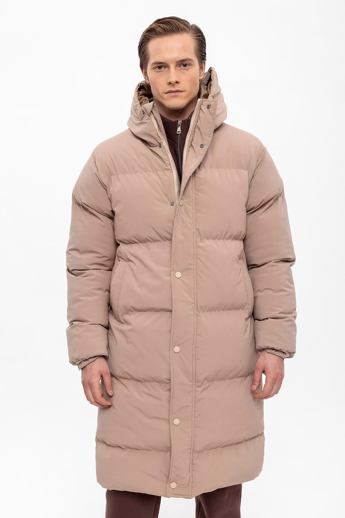 Antioch-Bej Kapüşonlu Uzun Şişme Mont-Mont-4-Milagron.com