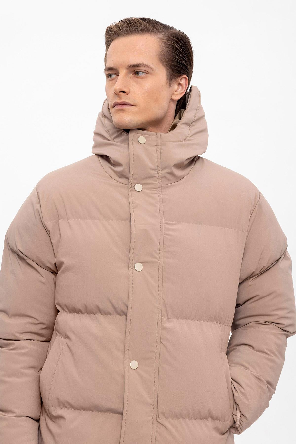 Antioch-Bej Kapüşonlu Uzun Şişme Mont-Mont-5-Milagron.com