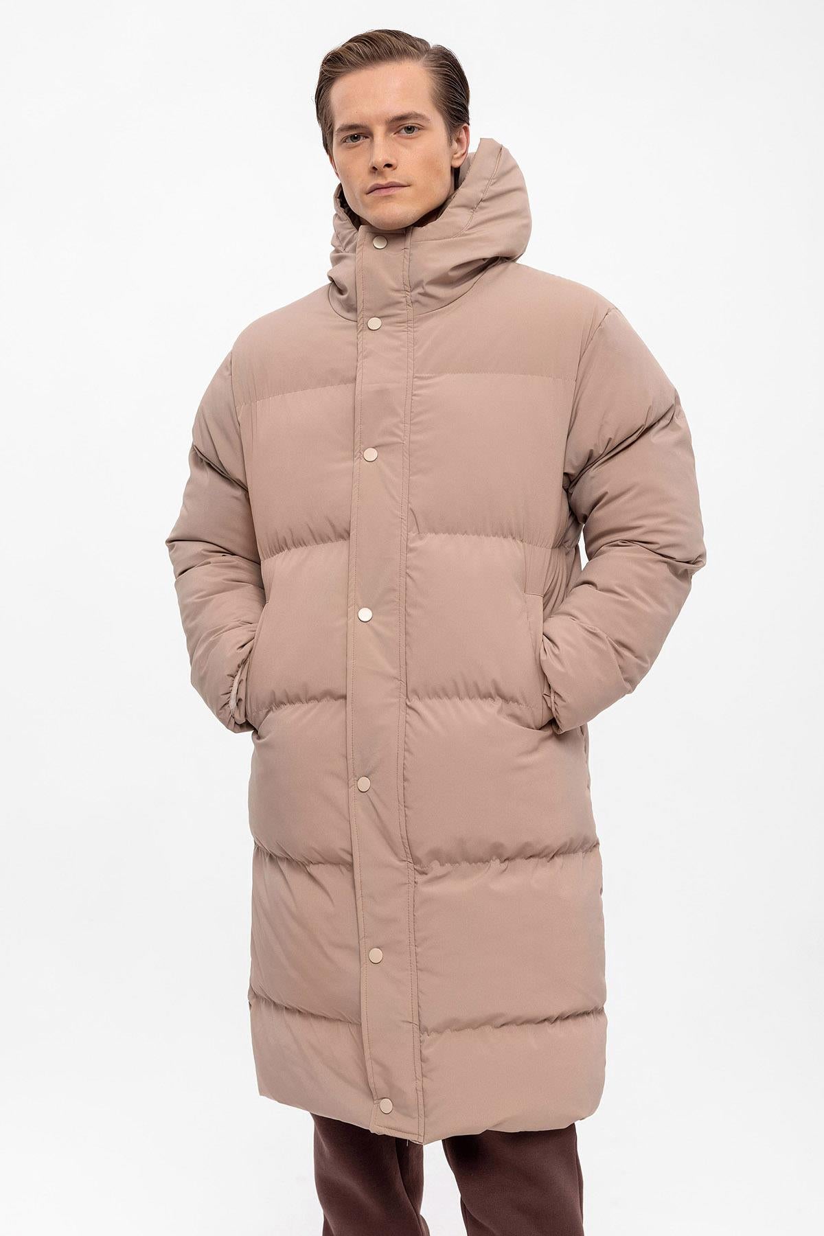 Antioch-Bej Kapüşonlu Uzun Şişme Mont-Mont-6-Milagron.com