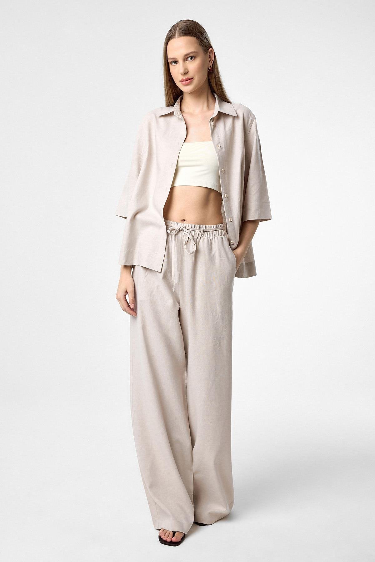 Antioch-Bej Keten Karışımlı Kadın Gömlek-Gömlek-3-Milagron.com