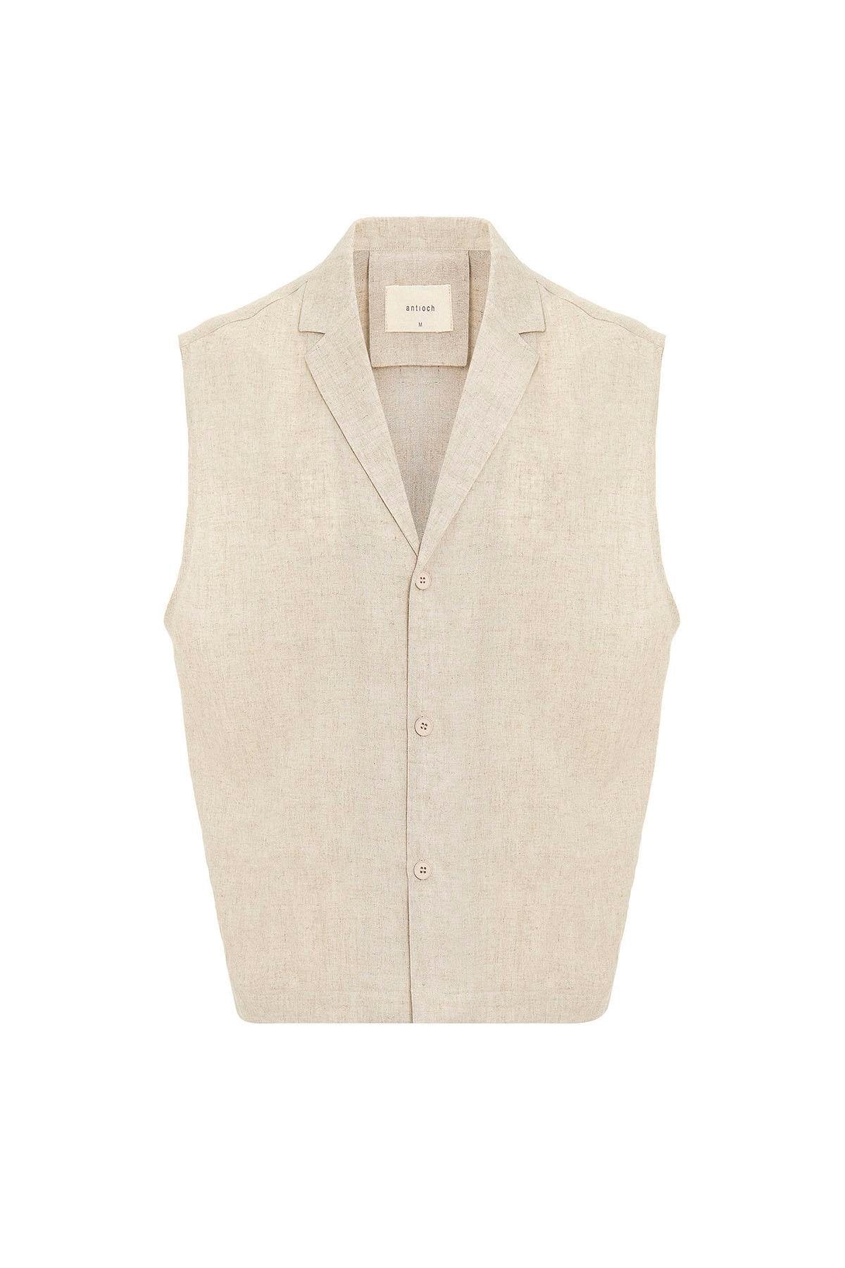 Antioch-Bej Keten Karışımlı Kolsuz Erkek Gömlek-Gömlek-6-Milagron.com