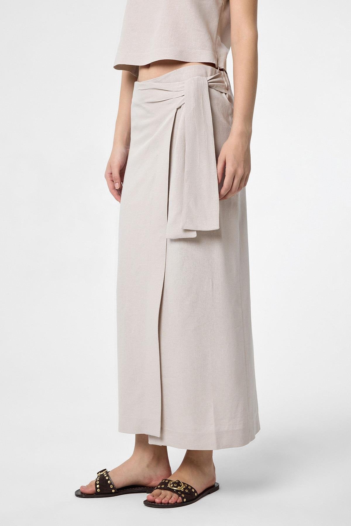 Antioch-Bej Keten Karışımlı Kuşaklı Kadın Etek-Etek-1-Milagron.com