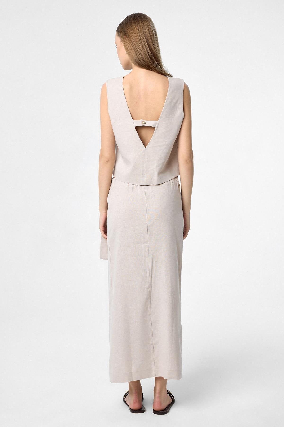 Antioch-Bej Keten Karışımlı Kuşaklı Kadın Etek-Etek-4-Milagron.com