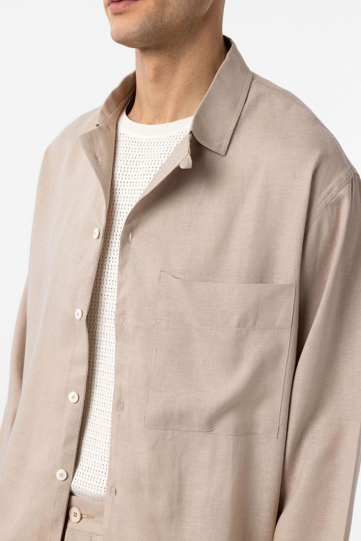 Antioch-Bej Keten Karışımlı Relax Fit Erkek Gömlek-Gömlek-3-Milagron.com