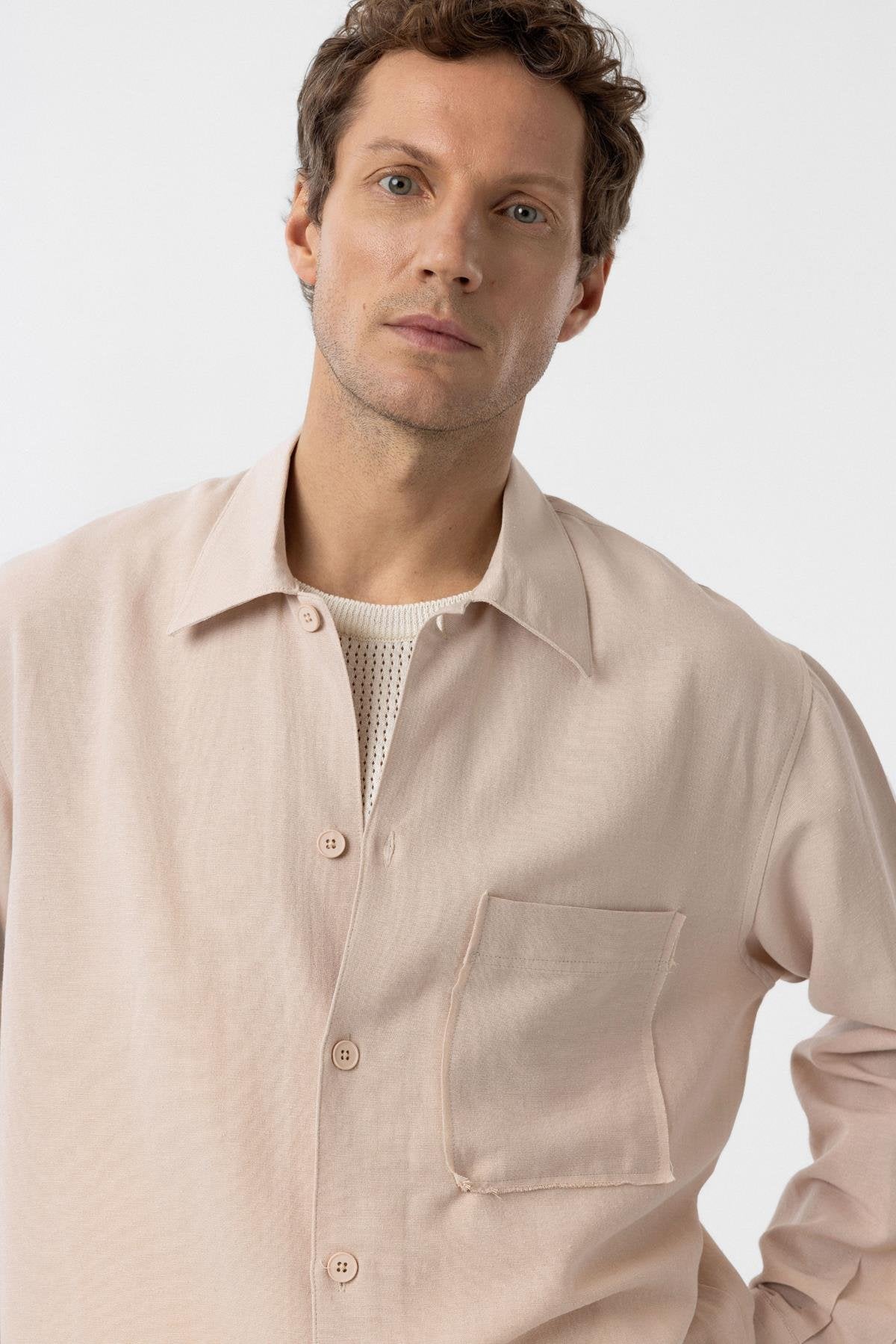 Antioch-Bej Keten Karışımlı Relaxed Erkek Gömlek-Gömlek-7-Milagron.com