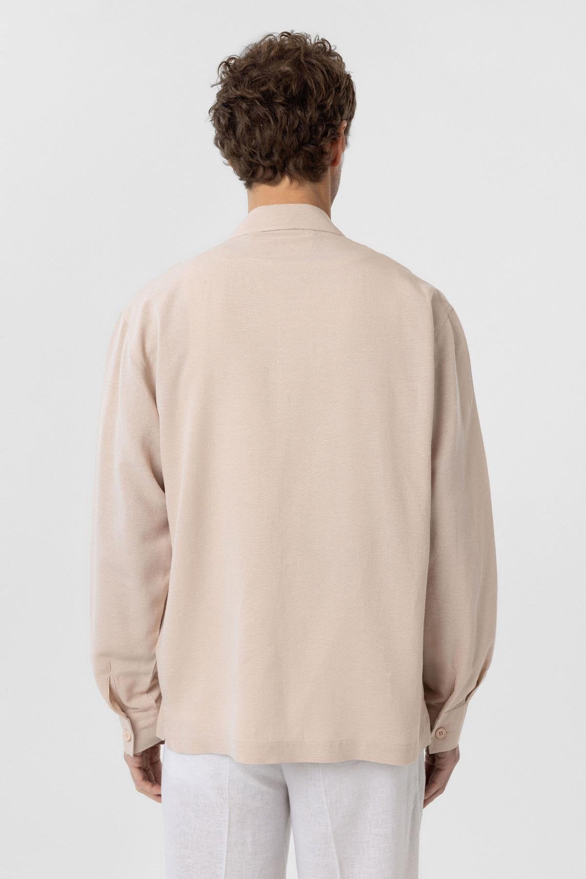 Antioch-Bej Keten Karışımlı Relaxed Erkek Gömlek-Gömlek-9-Milagron.com