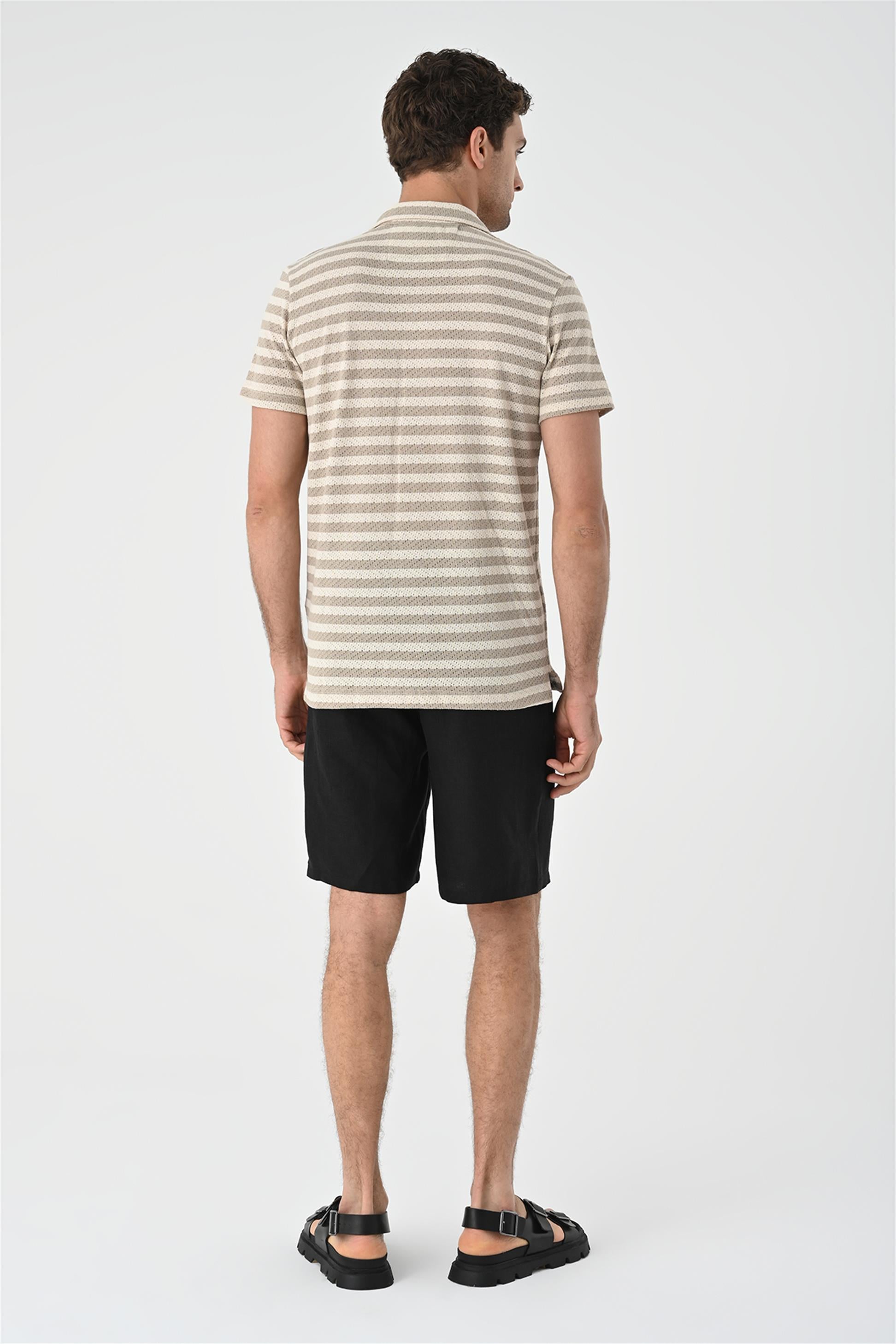 Antioch-Bej Kısa Kollu Çizgili Erkek Triko Gömlek-Gömlek-5-Milagron.com
