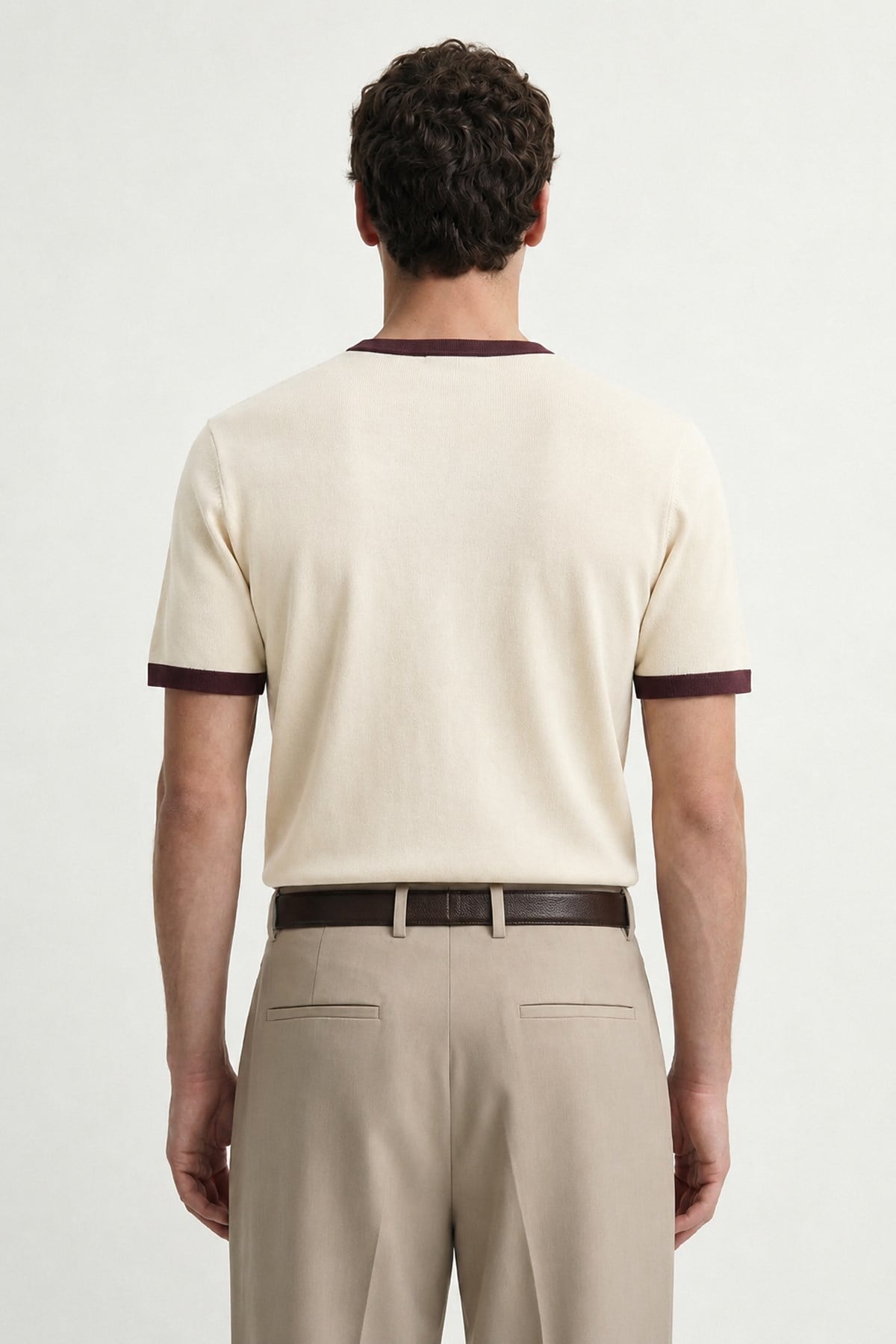 Antioch Bej Kontrast Yaka Erkek T-Shirt