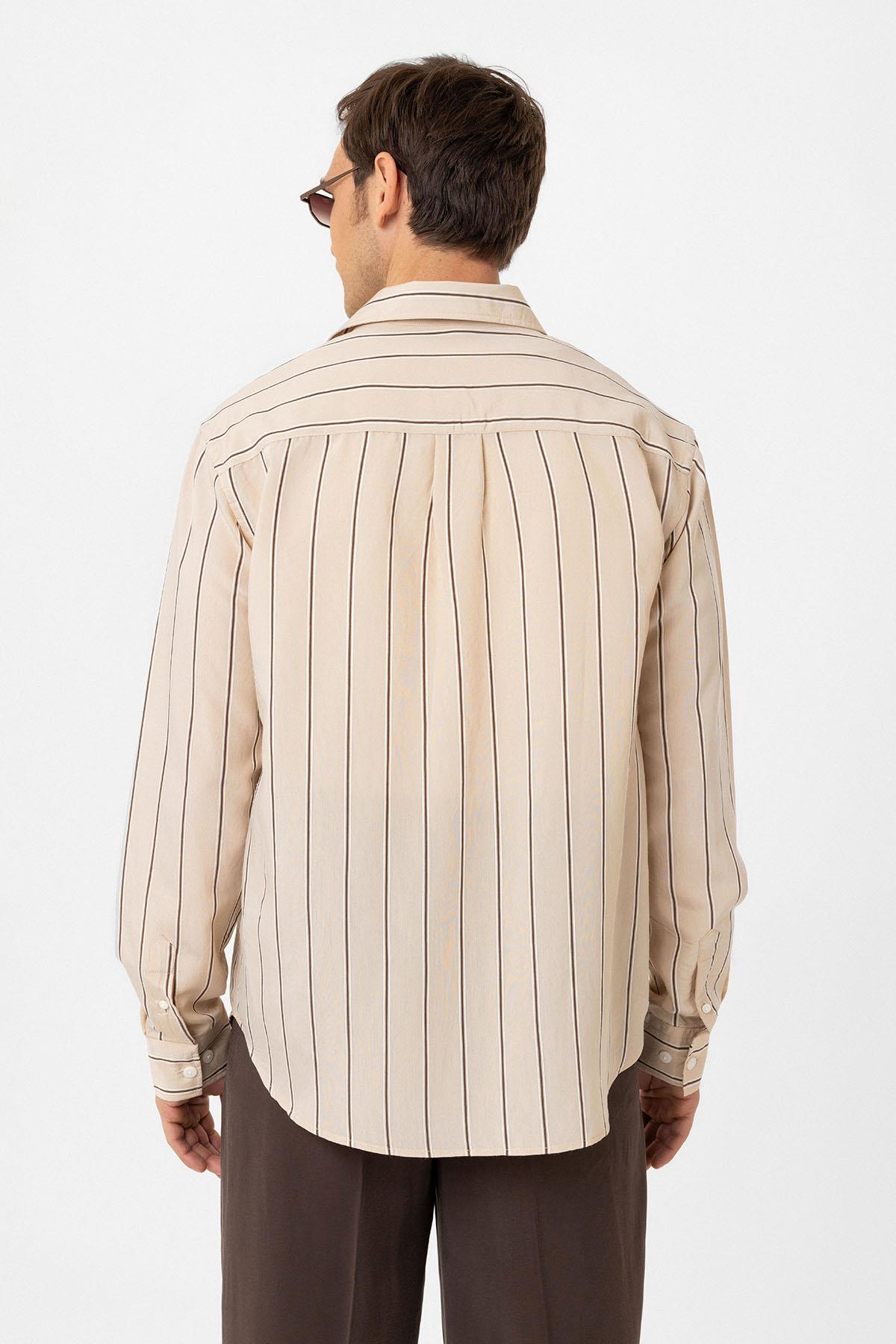 Antioch-Bej Kontrast çizgili Erkek Gömlek-Gömlek-5-Milagron.com