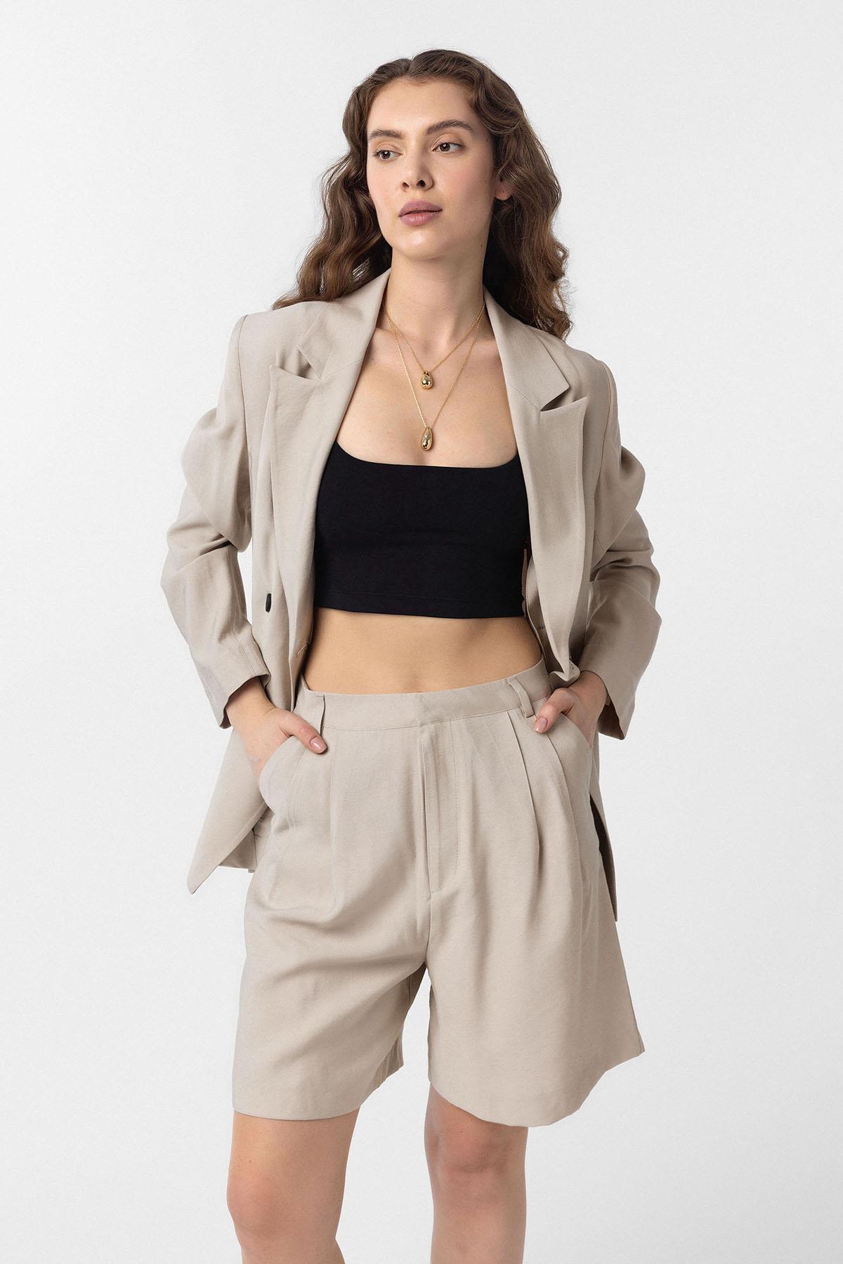 Antioch-Bej Kruvaze Kadın Blazer Ceket-Blazer Ceket-3-Milagron.com