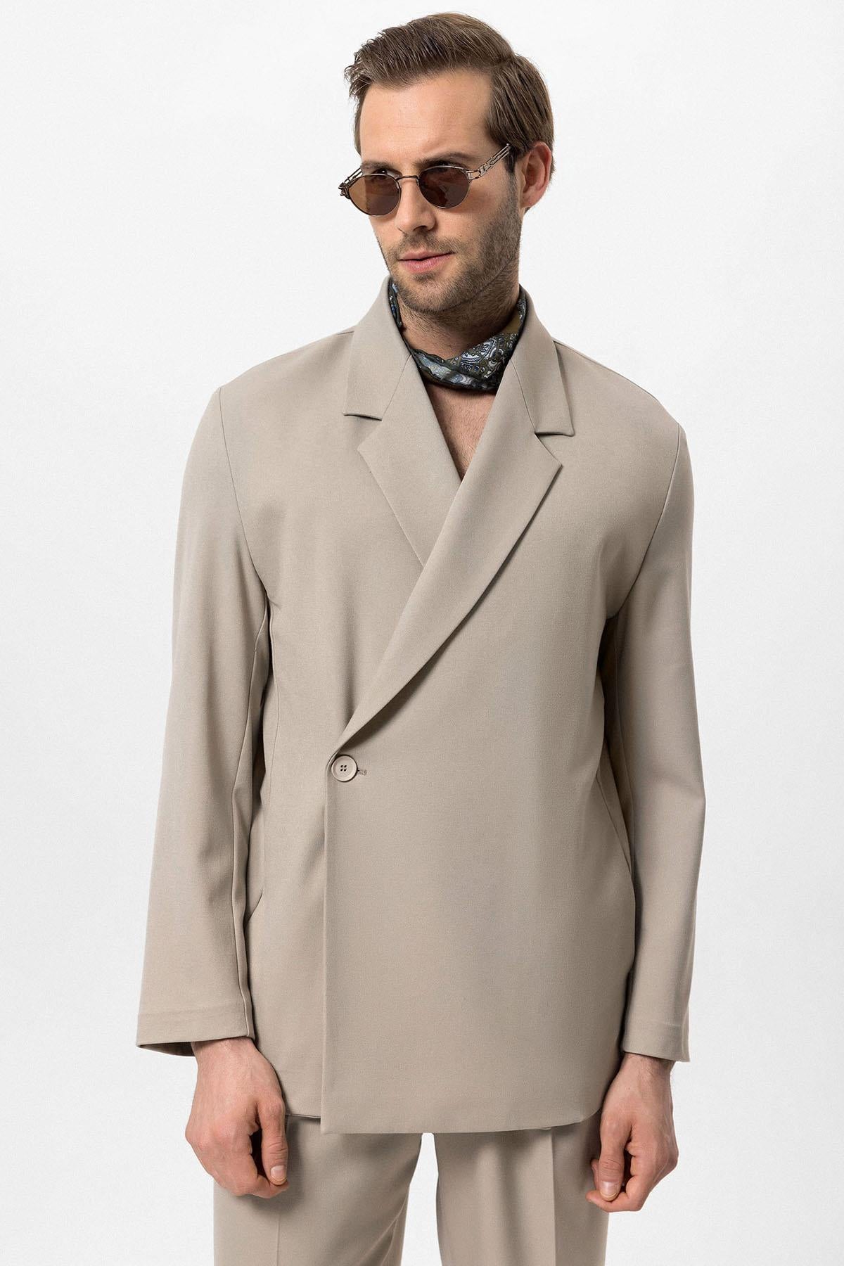 Antioch-Bej Kruvaze Kapama Gizli Cep Erkek Blazer Ceket-Ceket-1-Milagron.com