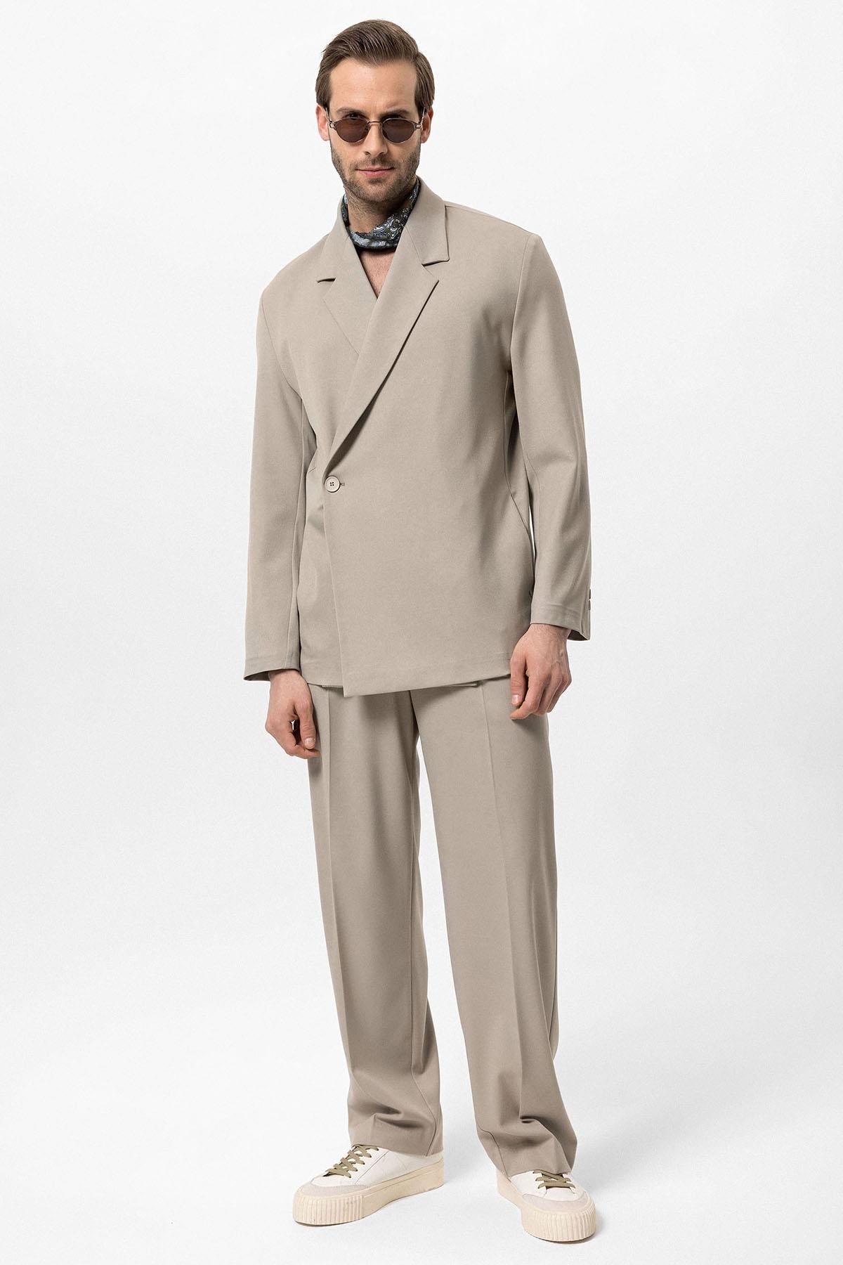 Antioch-Bej Kruvaze Kapama Gizli Cep Erkek Blazer Ceket-Ceket-4-Milagron.com