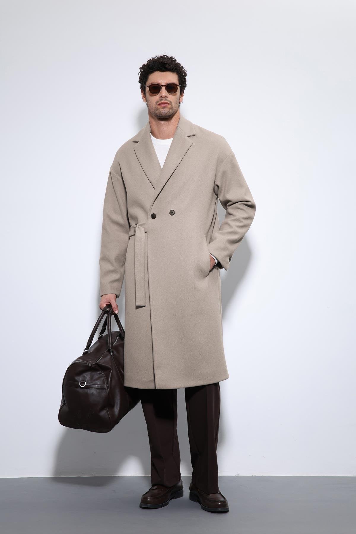Antioch-Bej Kuşaklı Oversize Erkek Kaban-Kaban-1-Milagron.com