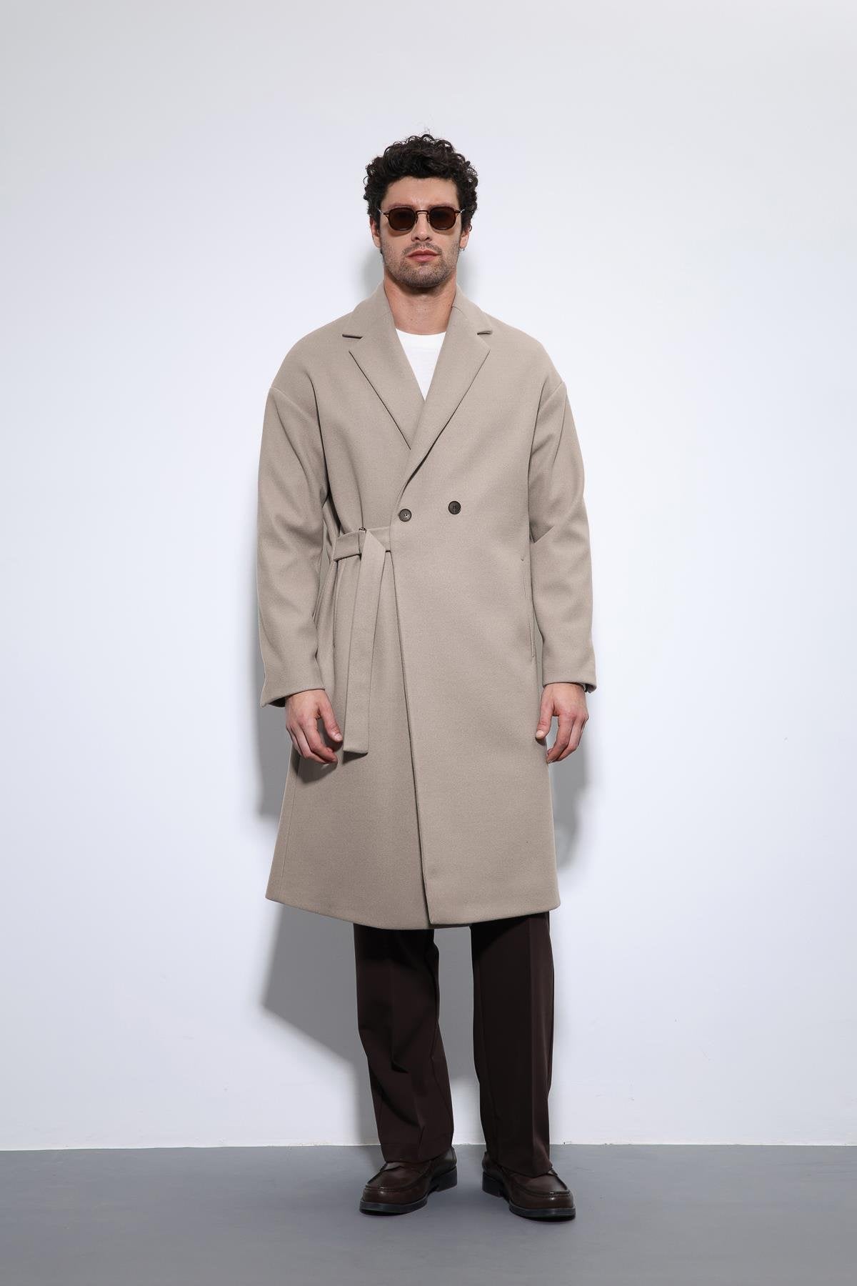 Antioch-Bej Kuşaklı Oversize Erkek Kaban-Kaban-3-Milagron.com