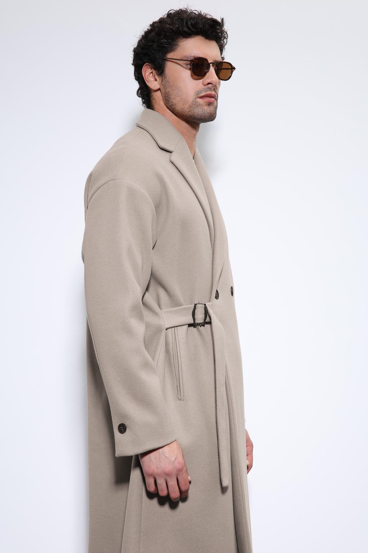 Antioch-Bej Kuşaklı Oversize Erkek Kaban-Kaban-4-Milagron.com