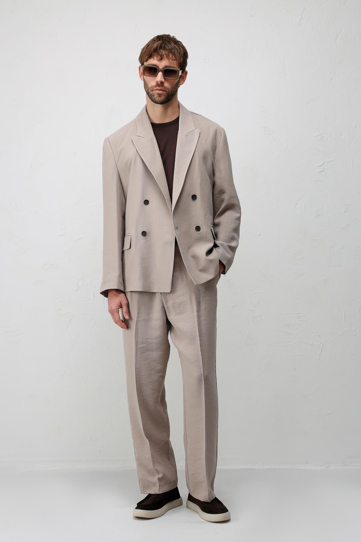Antioch Bej Modal Karışımlı Relaxed Fit Erkek Blazer Ceket