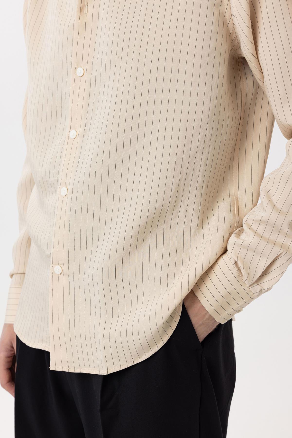 Antioch-Bej Modal Kumaş Relax Fit Çizgili Erkek Gömlek-Gömlek-4-Milagron.com