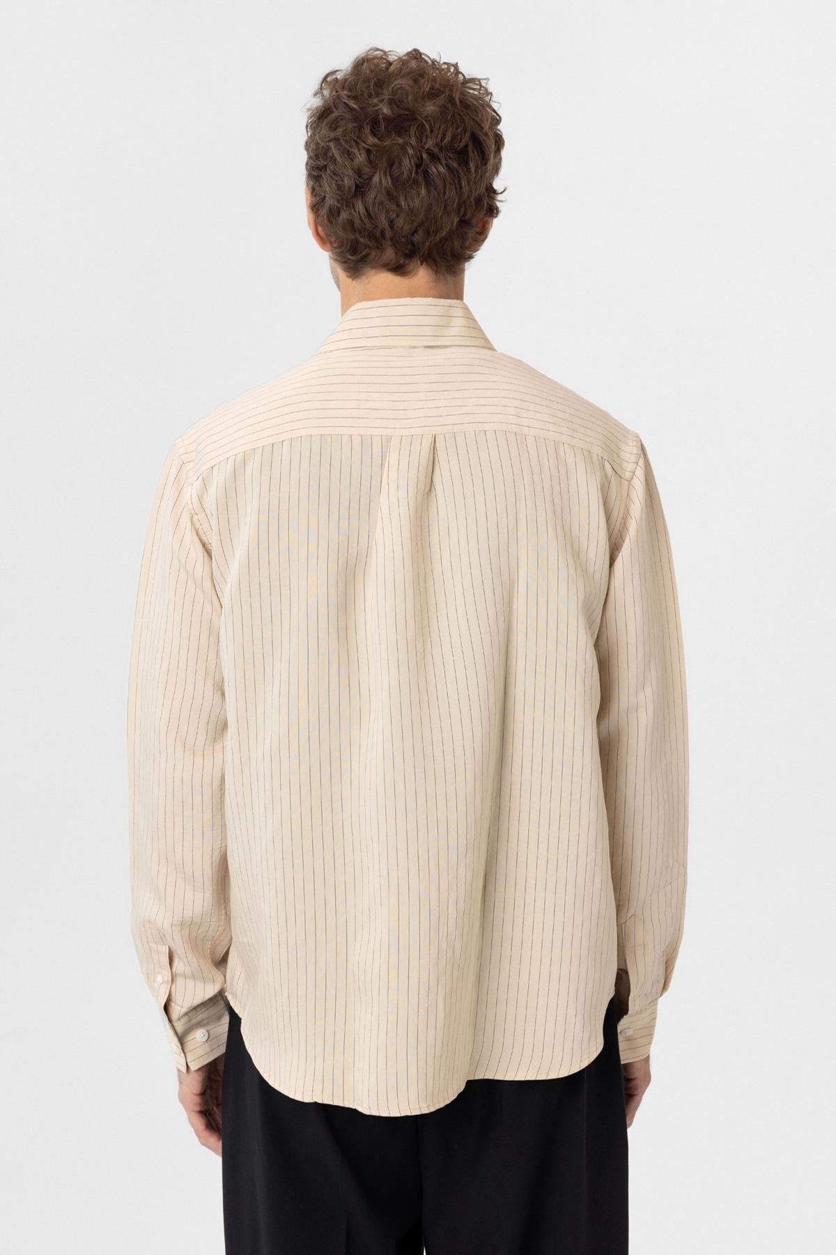 Antioch-Bej Modal Kumaş Relax Fit Çizgili Erkek Gömlek-Gömlek-5-Milagron.com