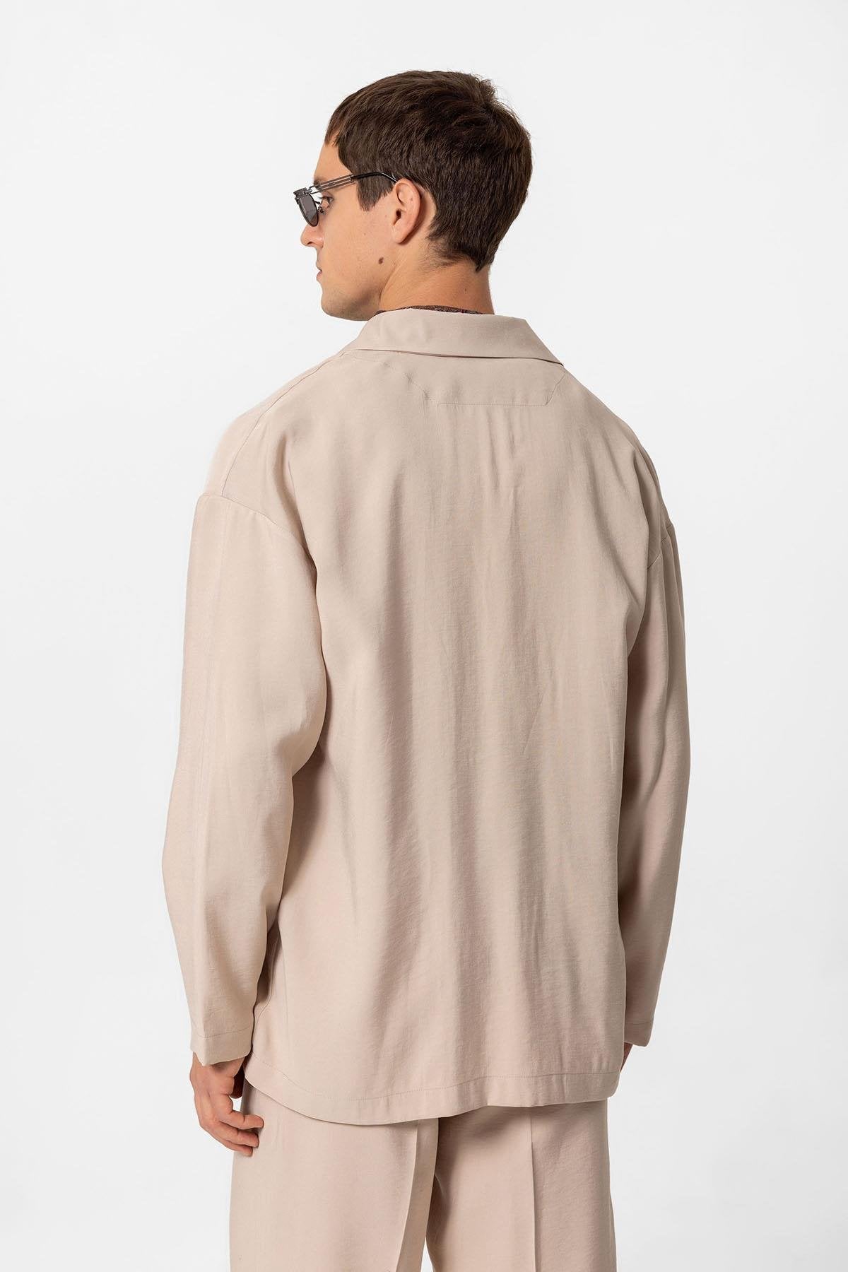 Antioch-Bej Oversize Astarsız Erkek Blazer Ceket-Ceket-4-Milagron.com