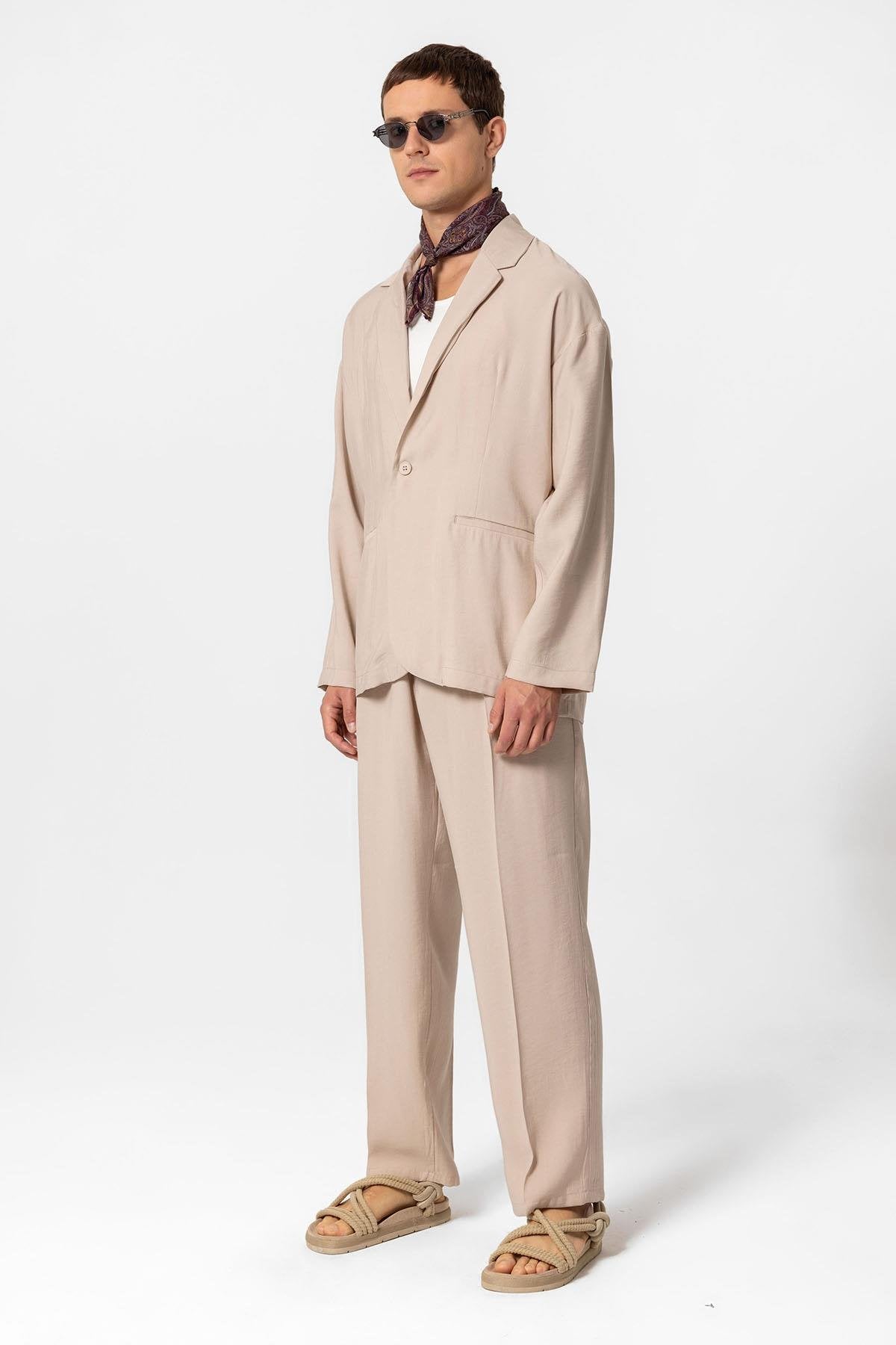 Antioch-Bej Oversize Astarsız Erkek Blazer Ceket-Ceket-7-Milagron.com